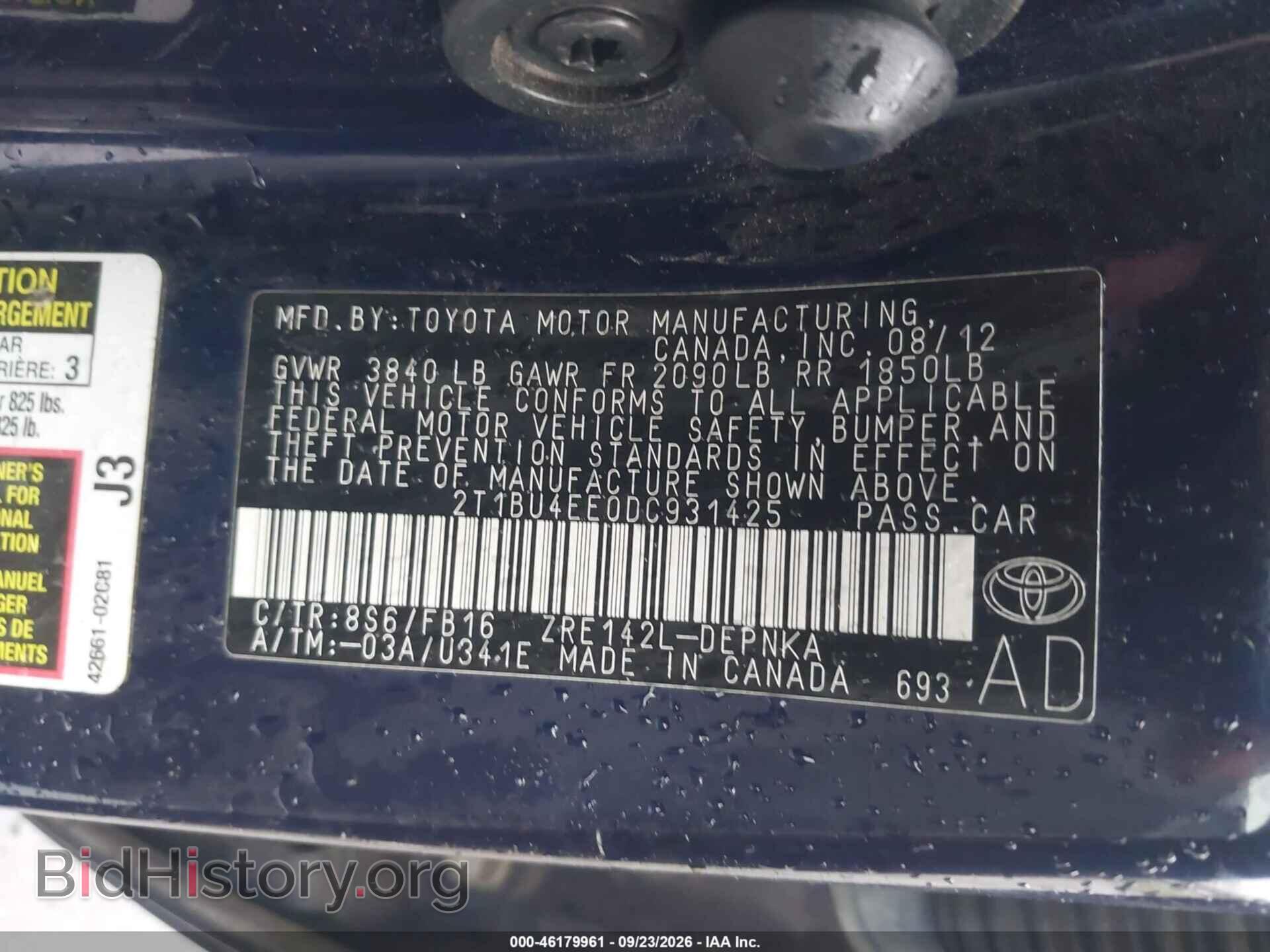 2013 TOYOTA COROLLA - VIN: 2T1BU4EE0DC931425 - Фото 9