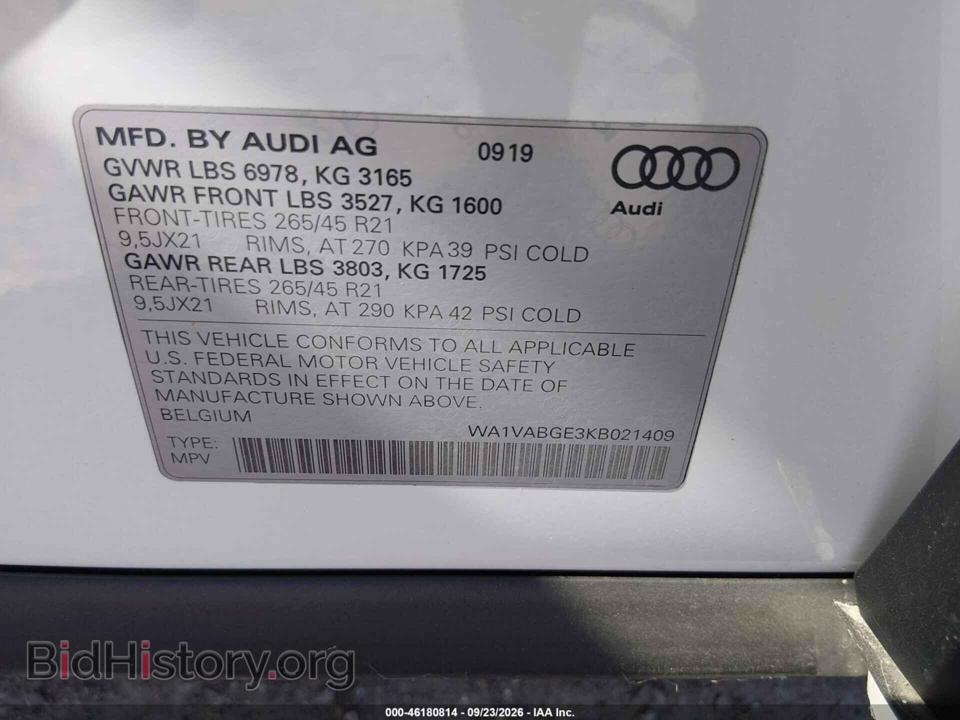 2019 AUDI E-TRON - VIN: WA1VABGE3KB021409 - Фото 9
