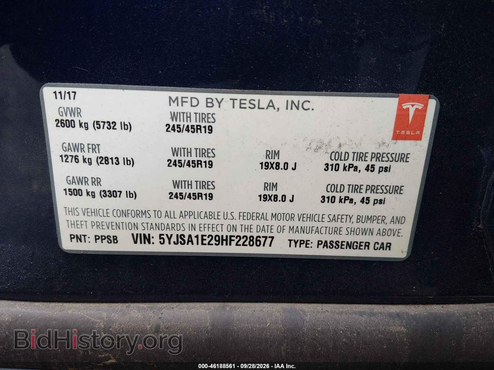 2017 TESLA MODEL S - VIN: 5YJSA1E29HF228677 - Фото 9