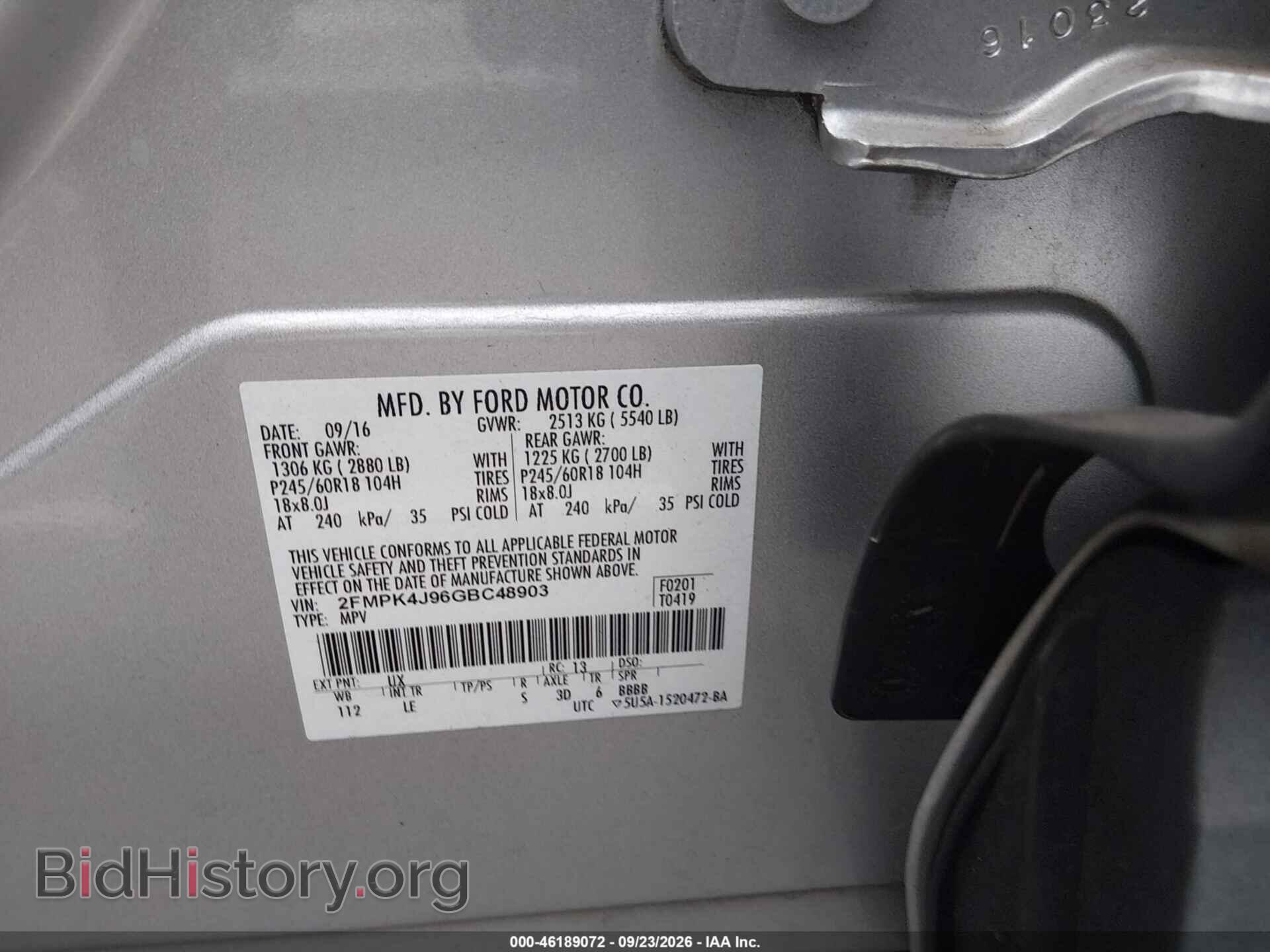 2016 FORD EDGE - VIN: 2FMPK4J96GBC48903 - Photo 9