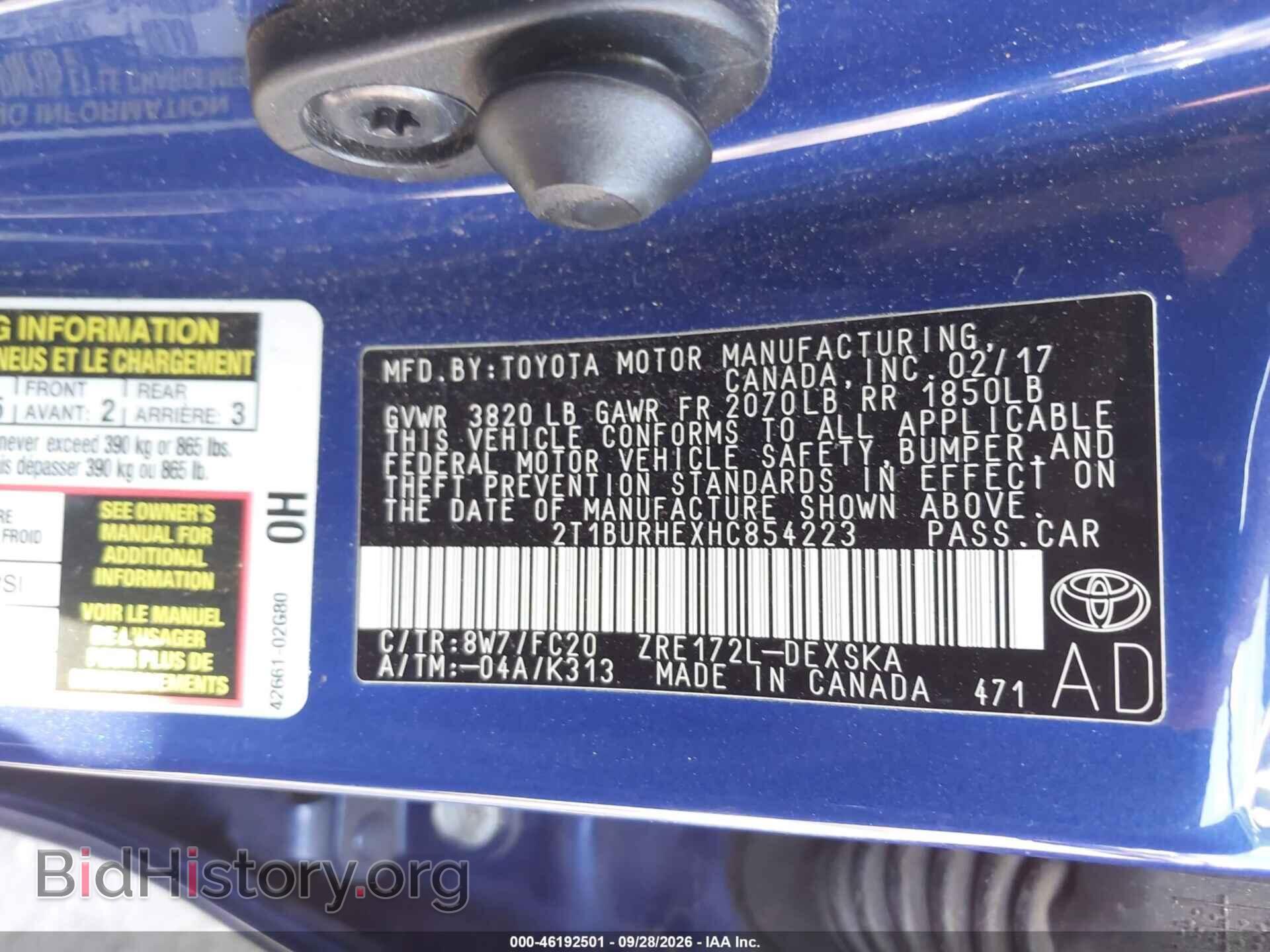 2017 TOYOTA COROLLA - VIN: 2T1BURHEXHC854223 - Фото 9