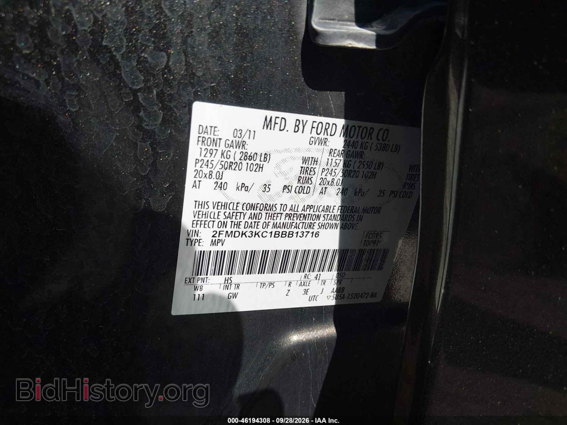 2011 FORD EDGE - VIN: 2FMDK3KC1BBB13716 - Photo 9