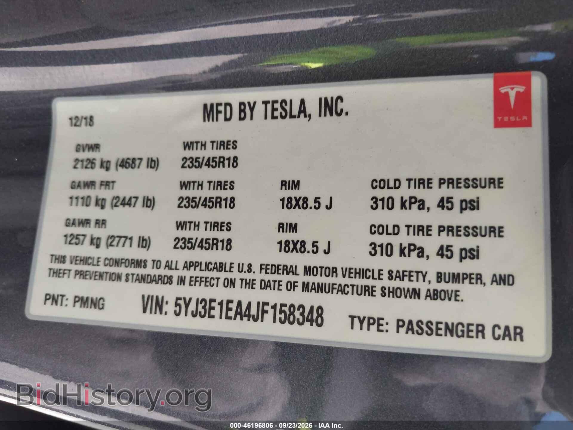 2018 TESLA MODELO 3 - VIN: 5YJ3E1EA4JF158348 - Фото 9