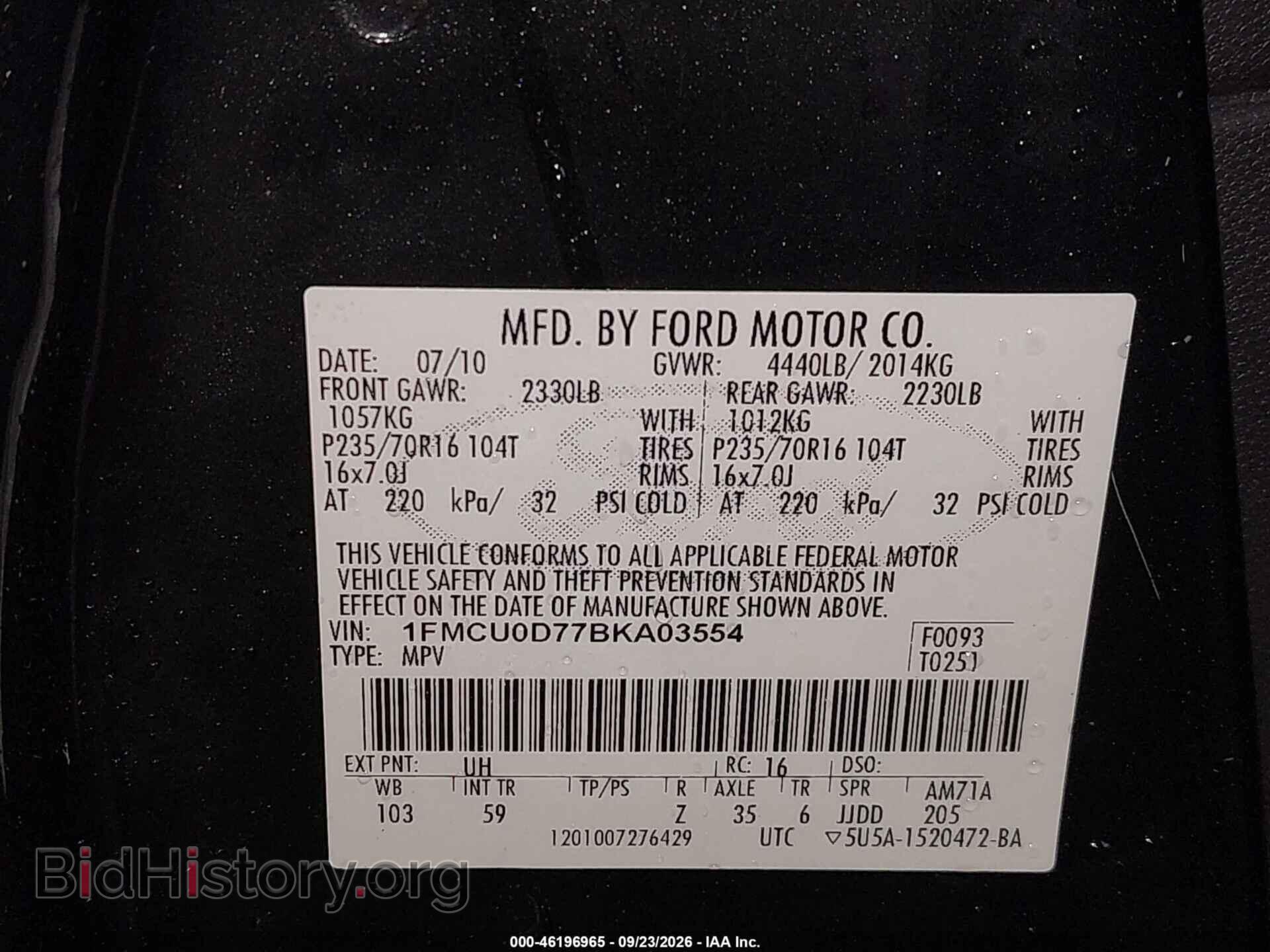 2011 FORD ESCAPE - VIN: 1FMCU0D77BKA03554 - Photo 9