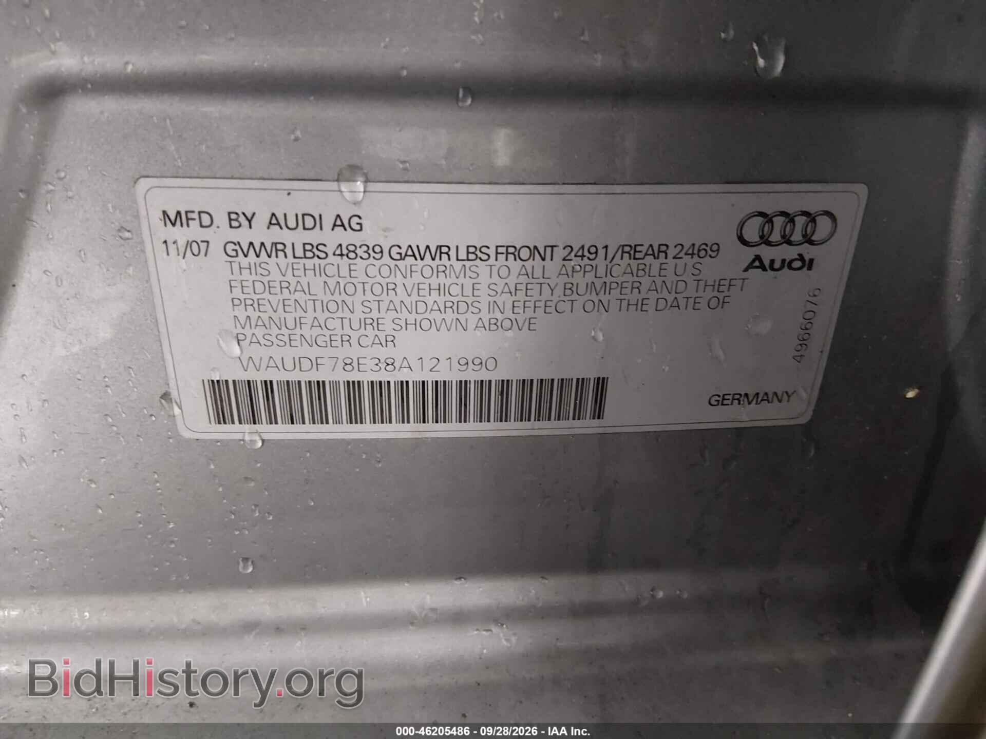 2008 AUDI A4 - VIN: WAUDF78E38A121990 - Фото 9