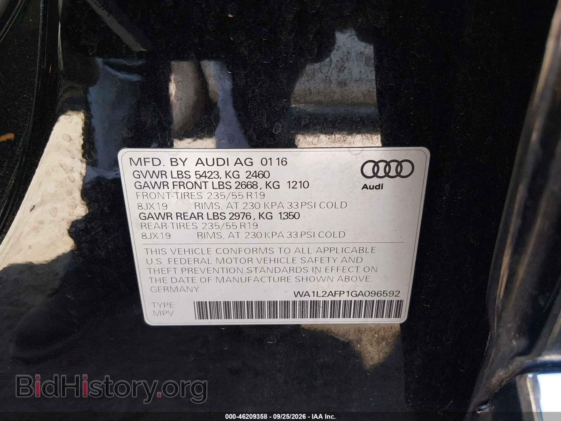 2016 AUDI Q5 - VIN: WA1L2AFP1GA096592 - Фото 9