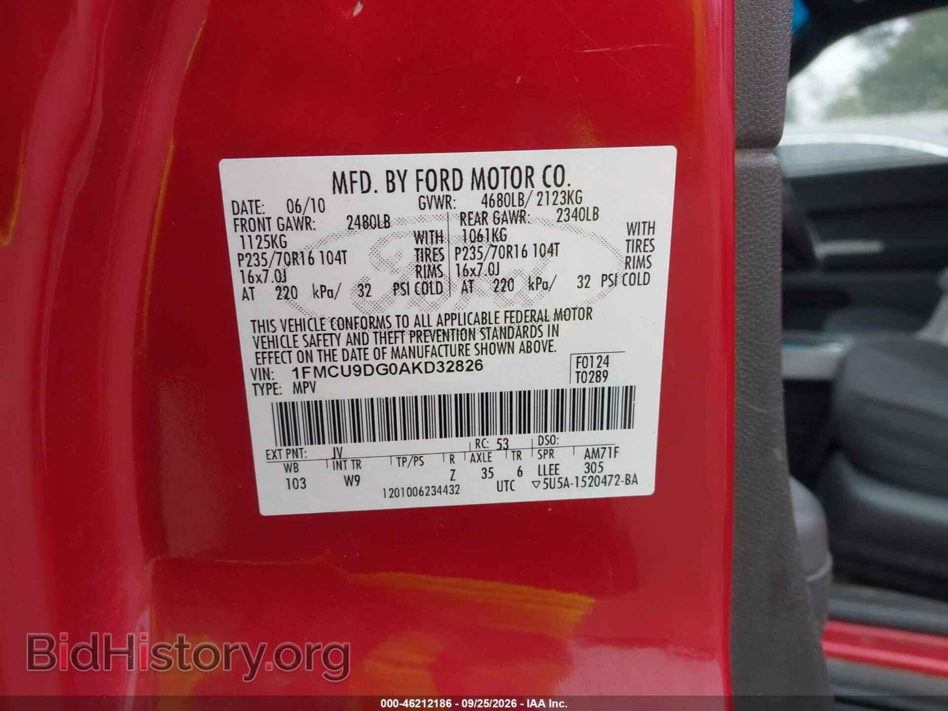 2010 FORD ESCAPE - VIN: 1FMCU9DG0AKD32826 - Фото 9