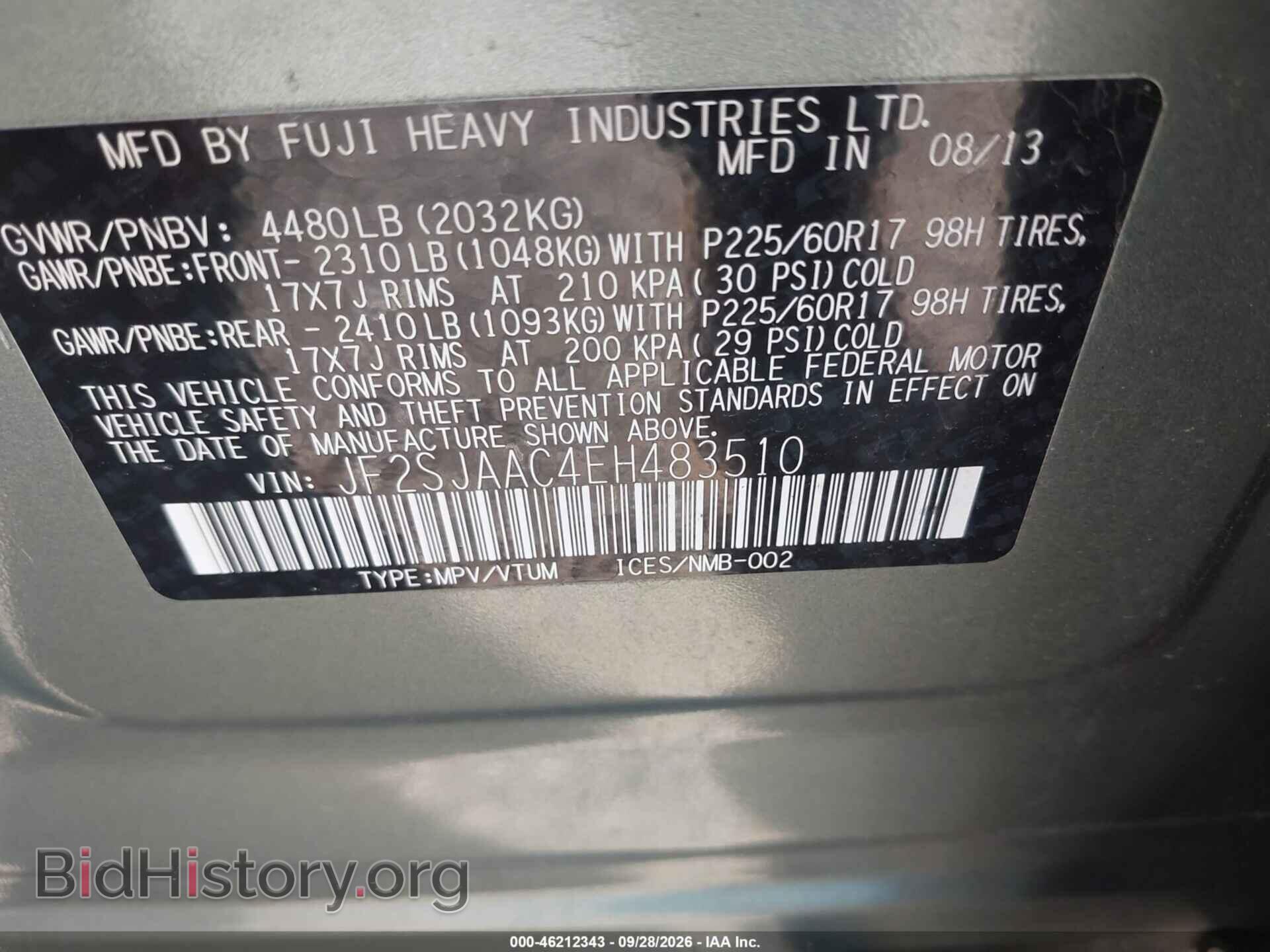 2014 SUBARU FORESTER - VIN: JF2SJAAC4EH483510 - Фото 9