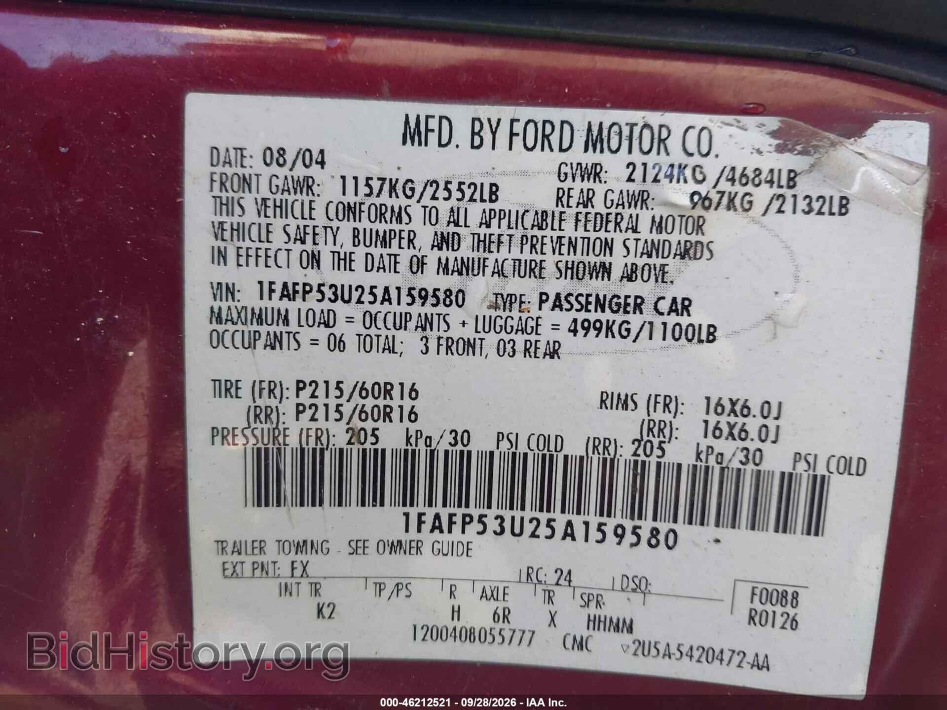 2005 FORD TAURUS - VIN: 1FAFP53U25A159580 - Photo 9