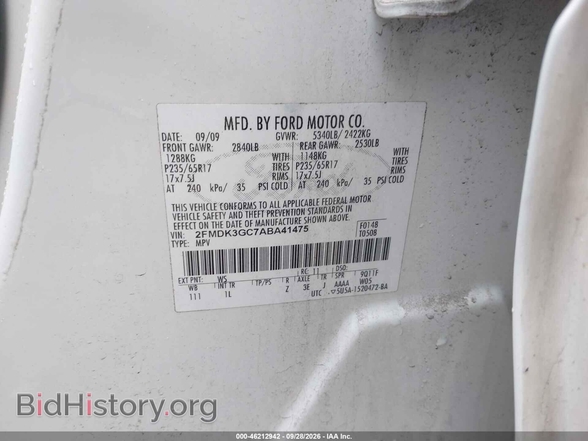 2010 FORD EDGE - VIN: 2FMDK3GC7ABA41475 - Фото 9