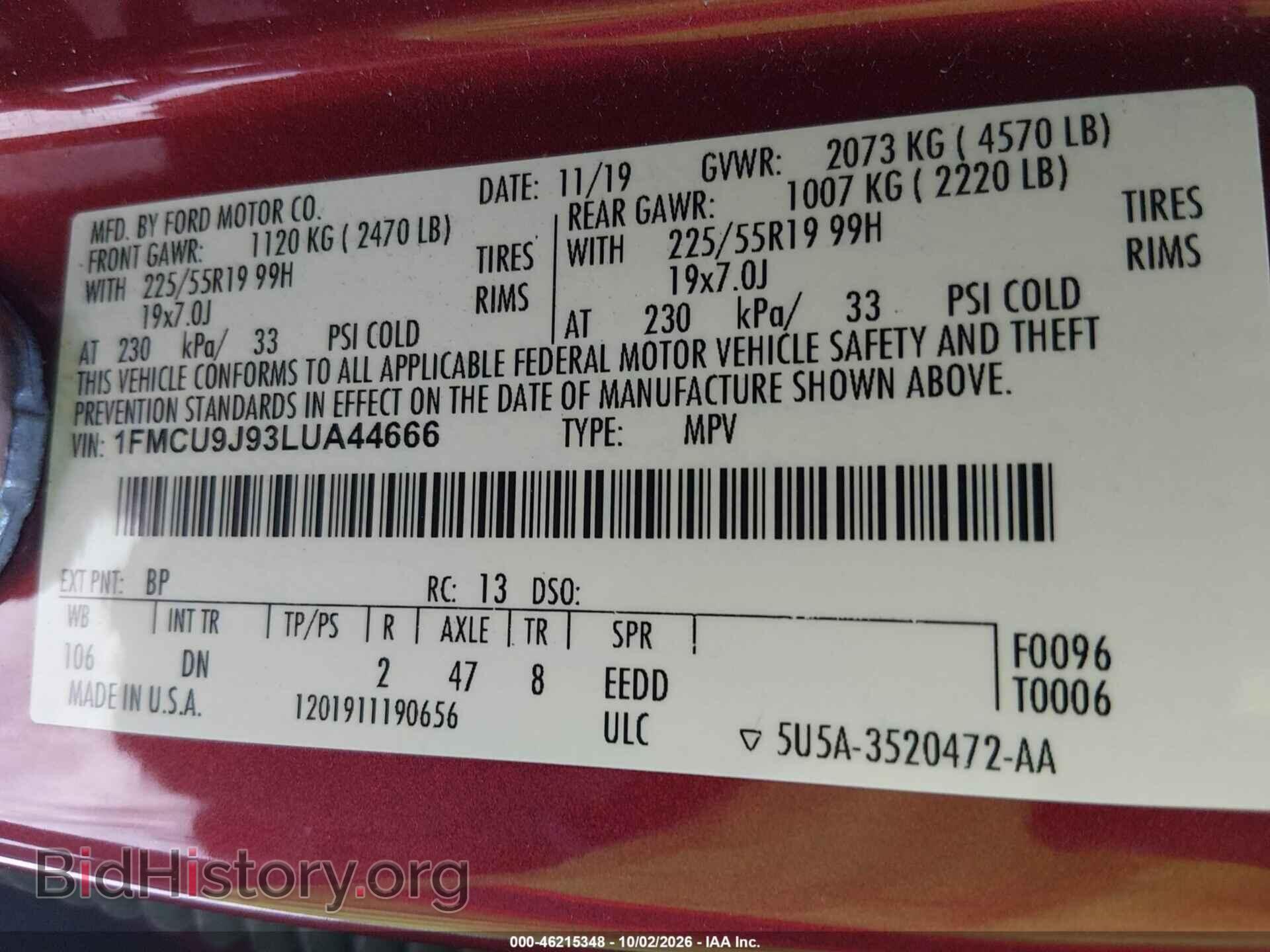 2020 FORD ESCAPE - VIN: 1FMCU9J93LUA44666 - Photo 9