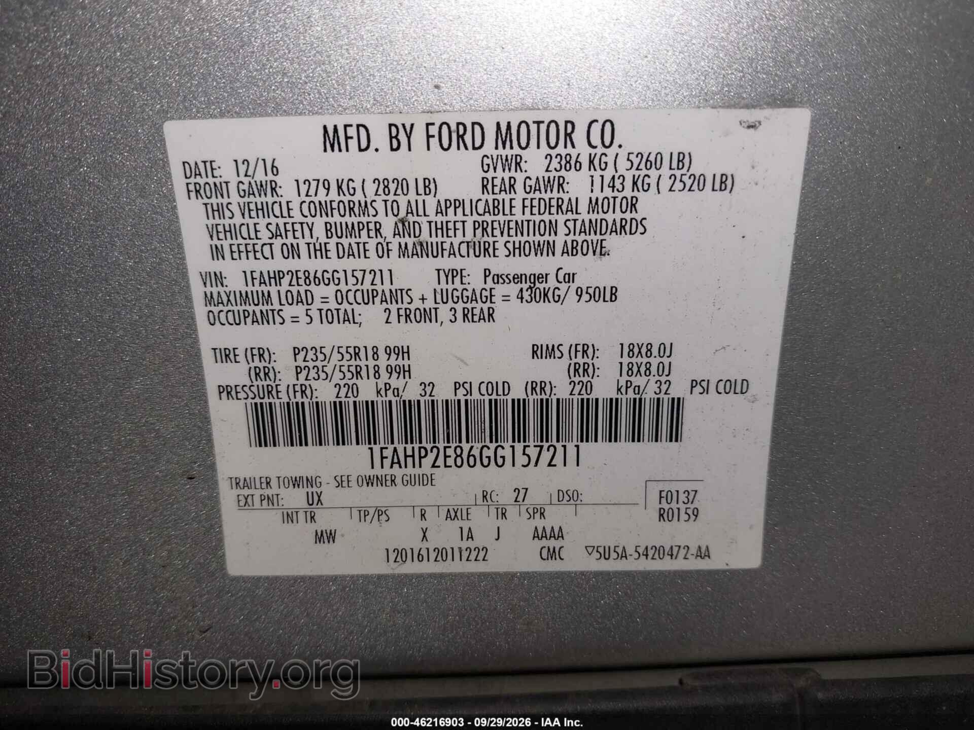 2016 FORD TAURUS - VIN: 1FAHP2E86GG157211 - Photo 9