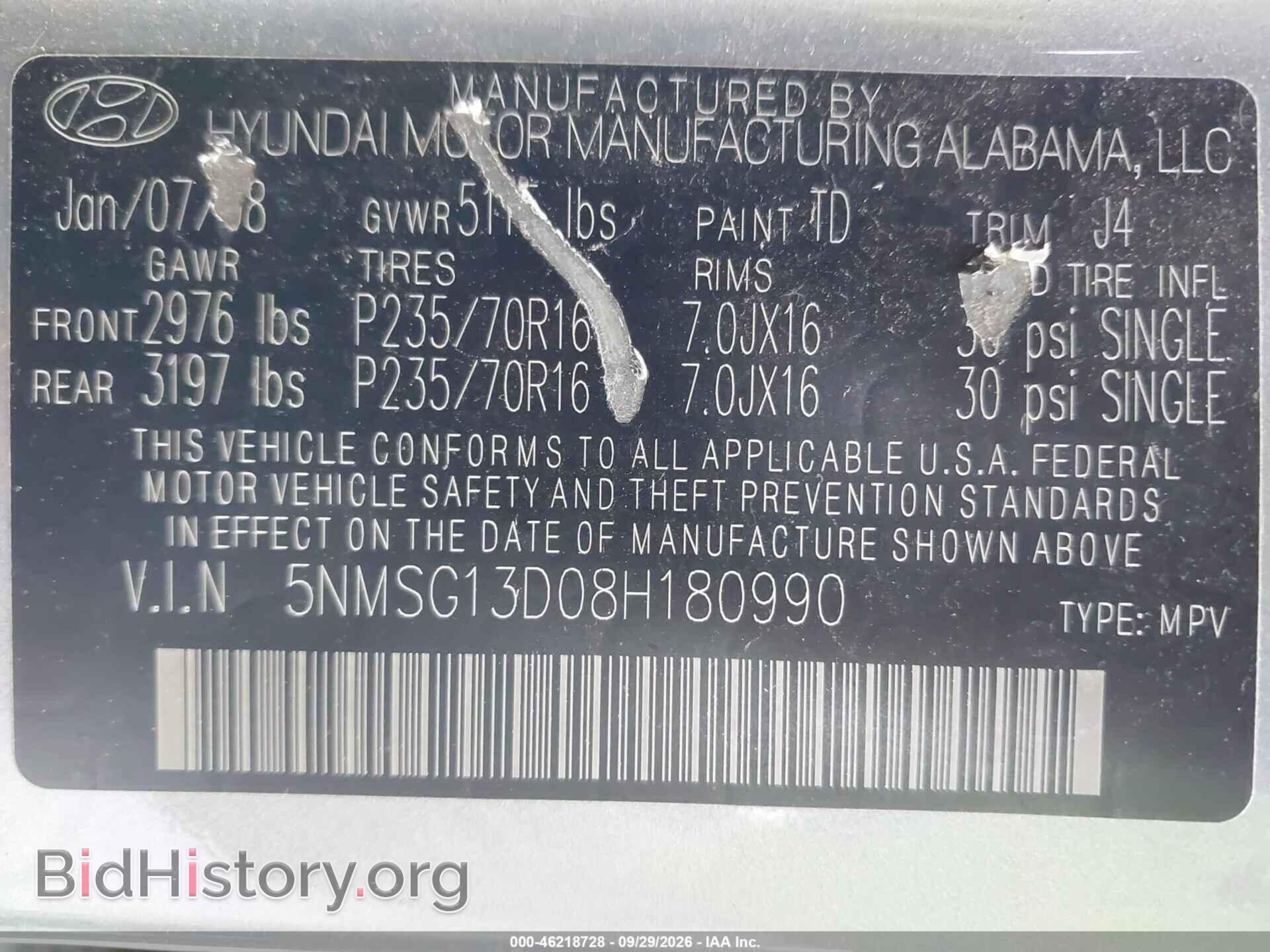 2008 HYUNDAI SANTA FE - VIN: 5NMSG13D08H180990 - Photo 9