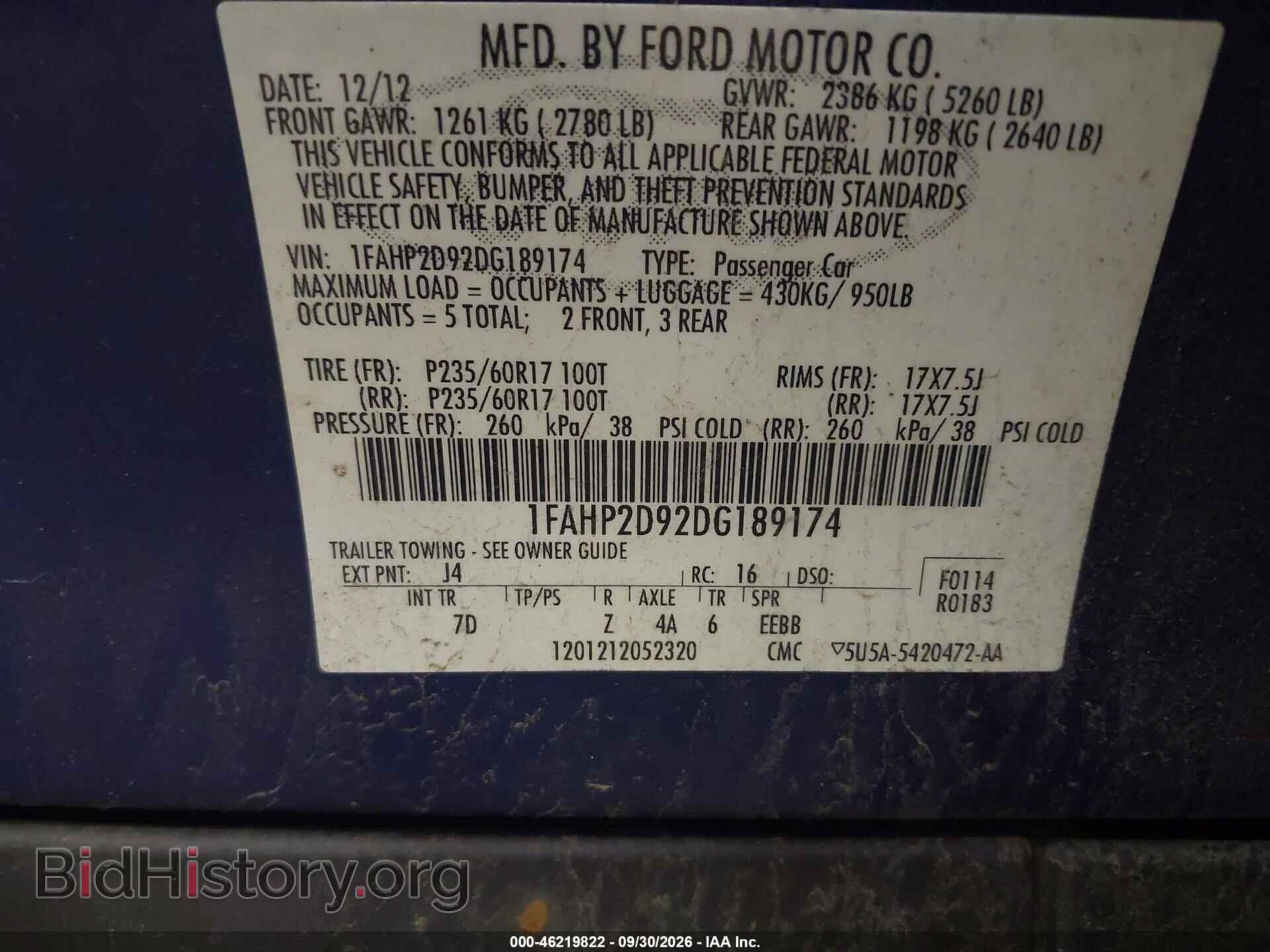 2013 FORD TAURUS - VIN: 1FAHP2D92DG189174 - Photo 9