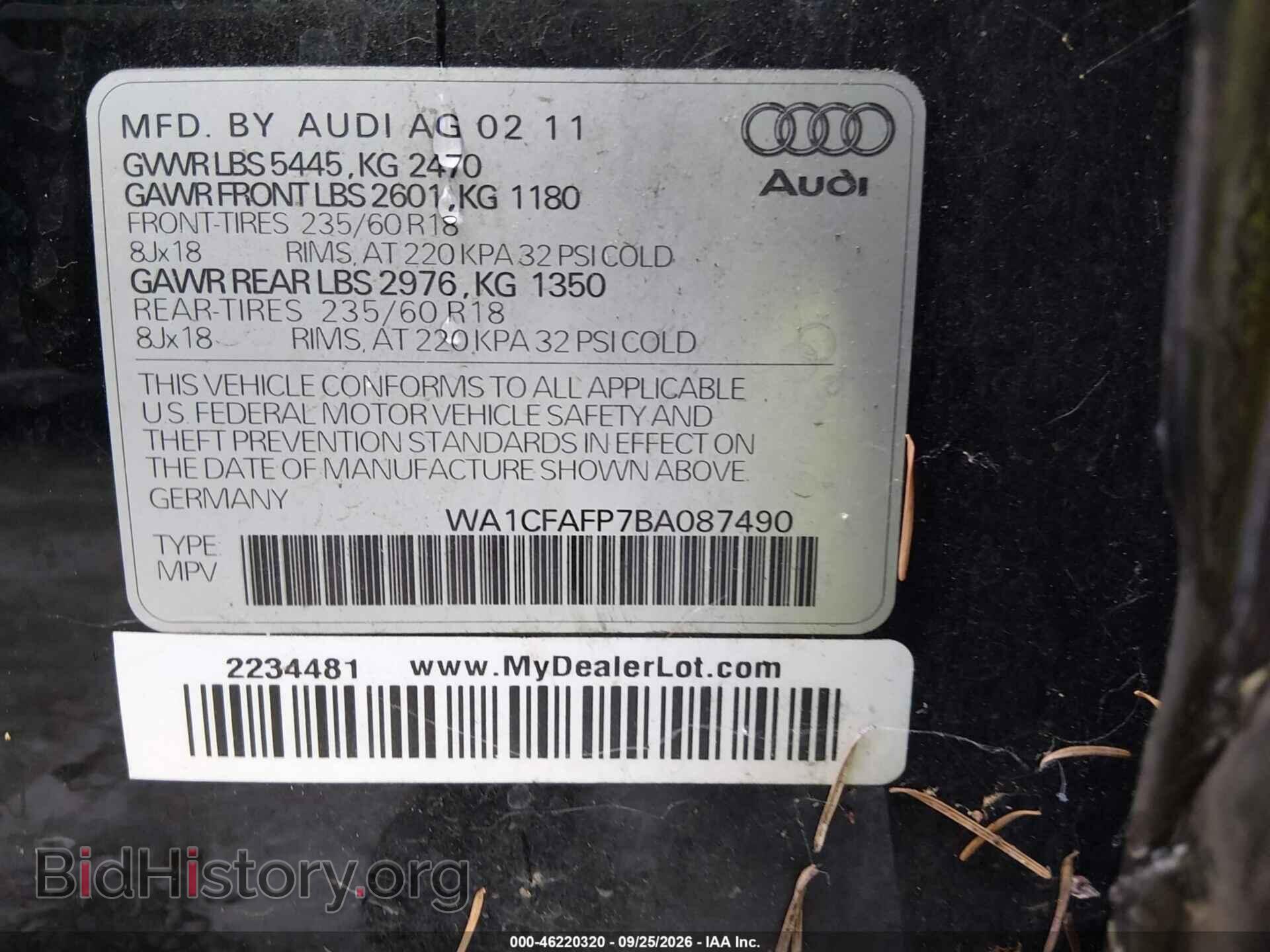 2011 AUDI Q5 - VIN: WA1CFAFP7BA087490 - Photo 9