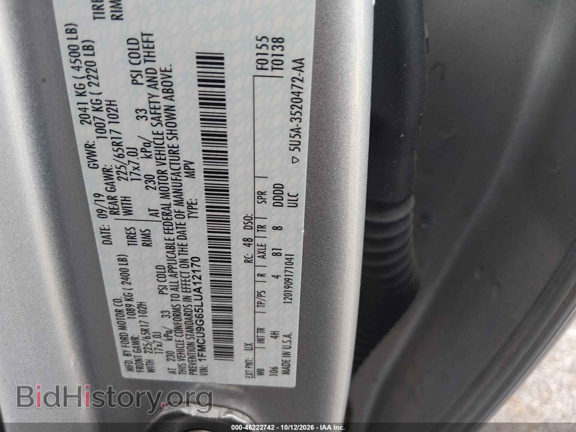 2020 FORD ESCAPE - VIN: 1FMCU9G65LUA12170 - Photo 9