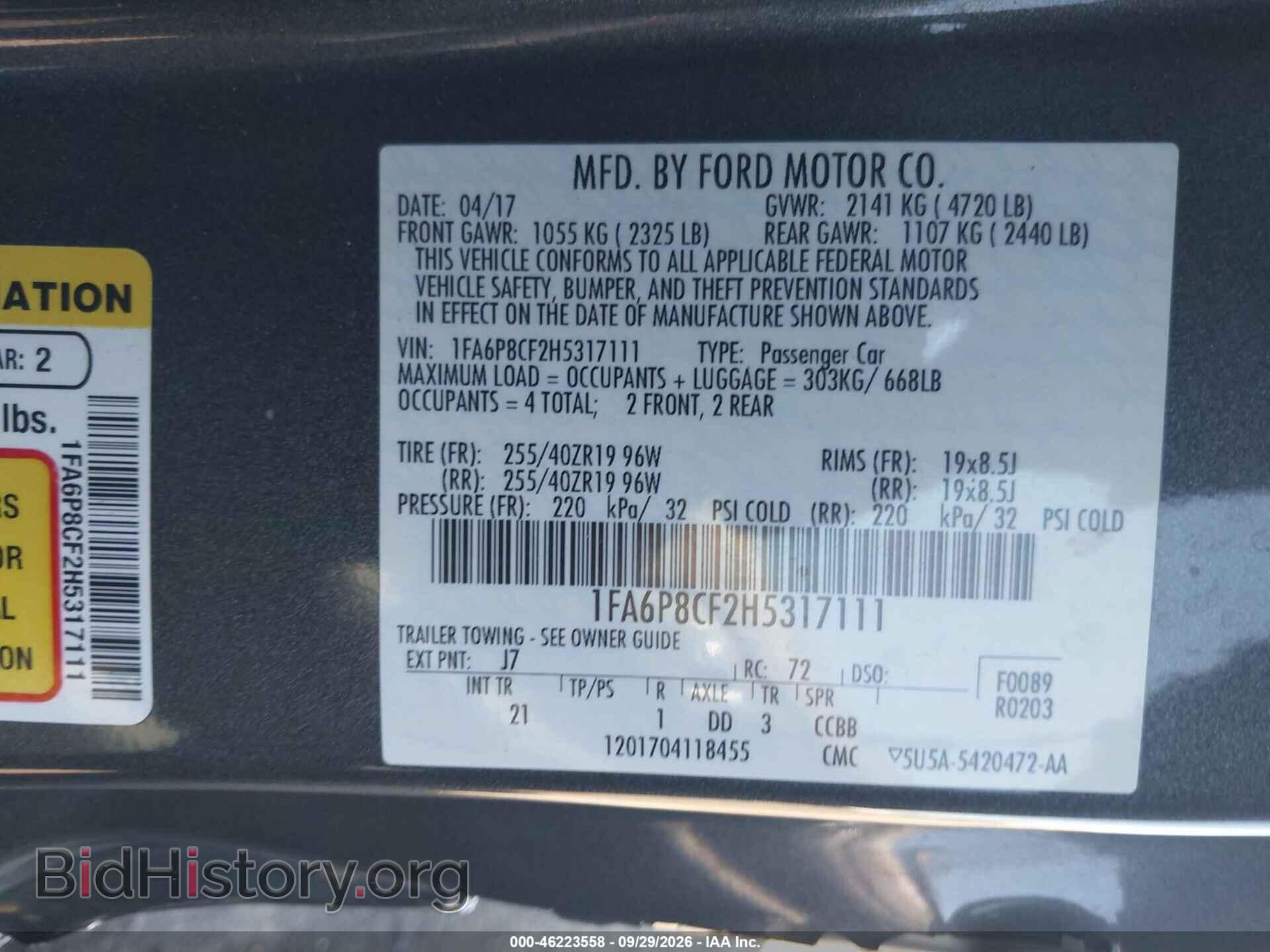 2017 FORD MUSTANG - VIN: 1FA6P8CF2H5317111 - Photo 9