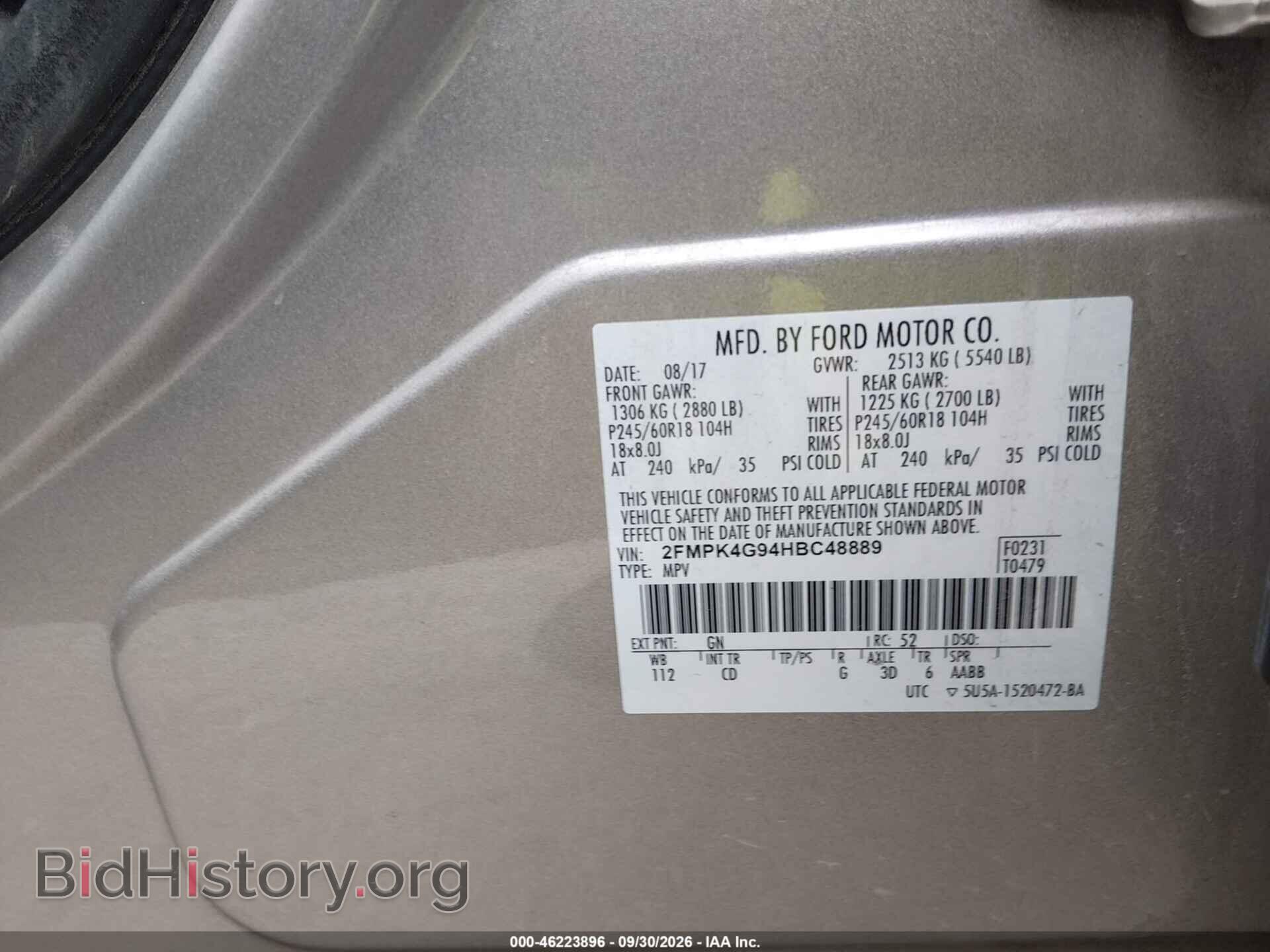 2017 FORD EDGE - VIN: 2FMPK4G94HBC48889 - Photo 9