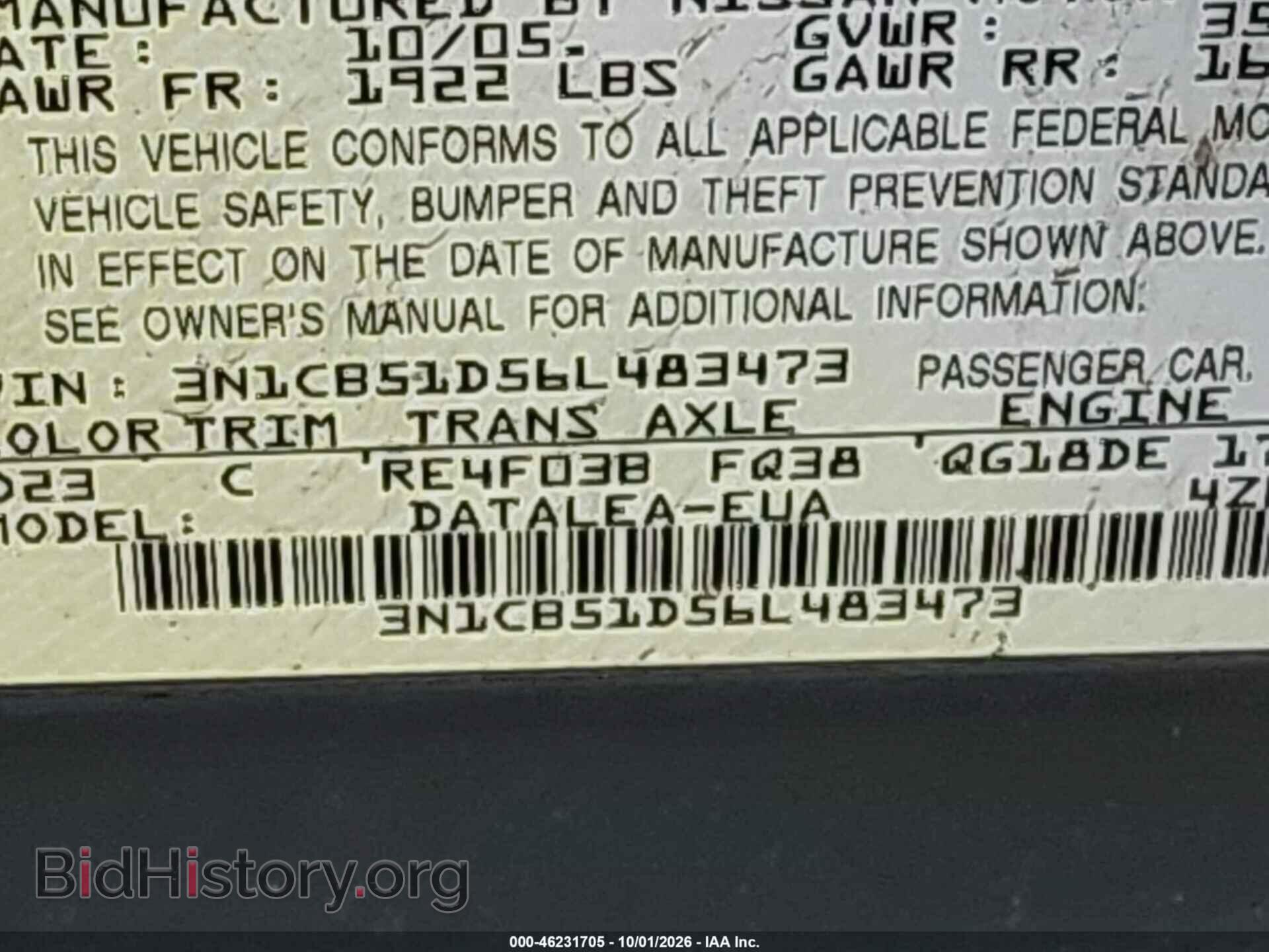 2006 NISSAN SENTRA - VIN: 3N1CB51D56L483473 - Photo 9
