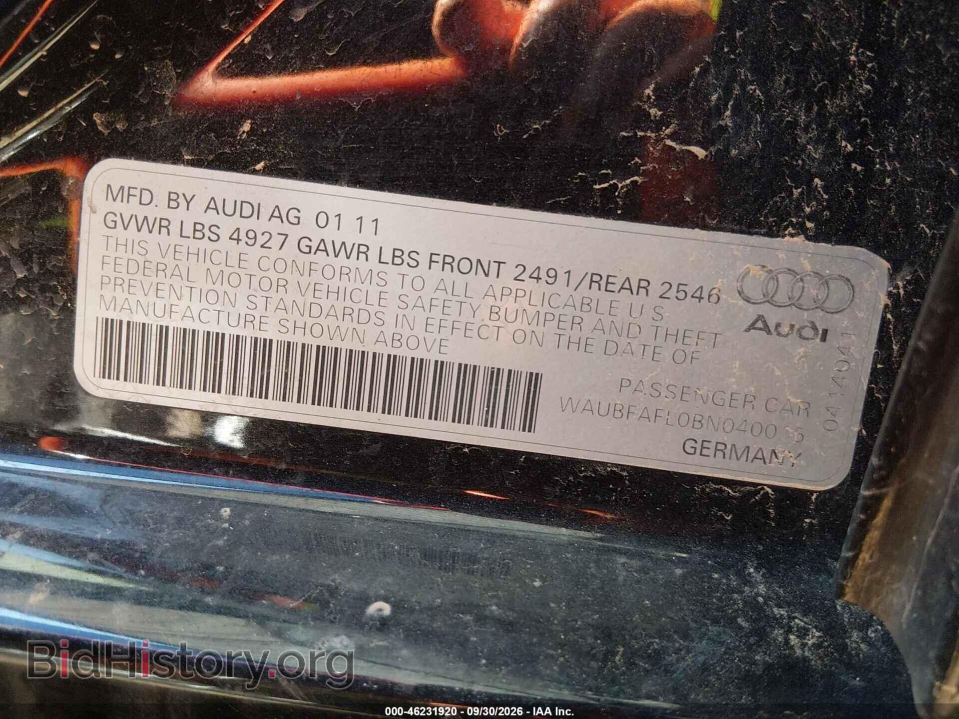 2011 AUDI A4 - VIN: WAUBFAFL0BN040015 - Фото 9