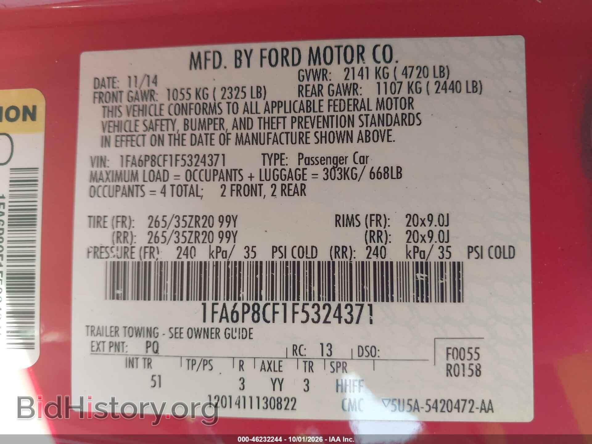 2015 FORD MUSTANG - VIN: 1FA6P8CF1F5324371 - Photo 9