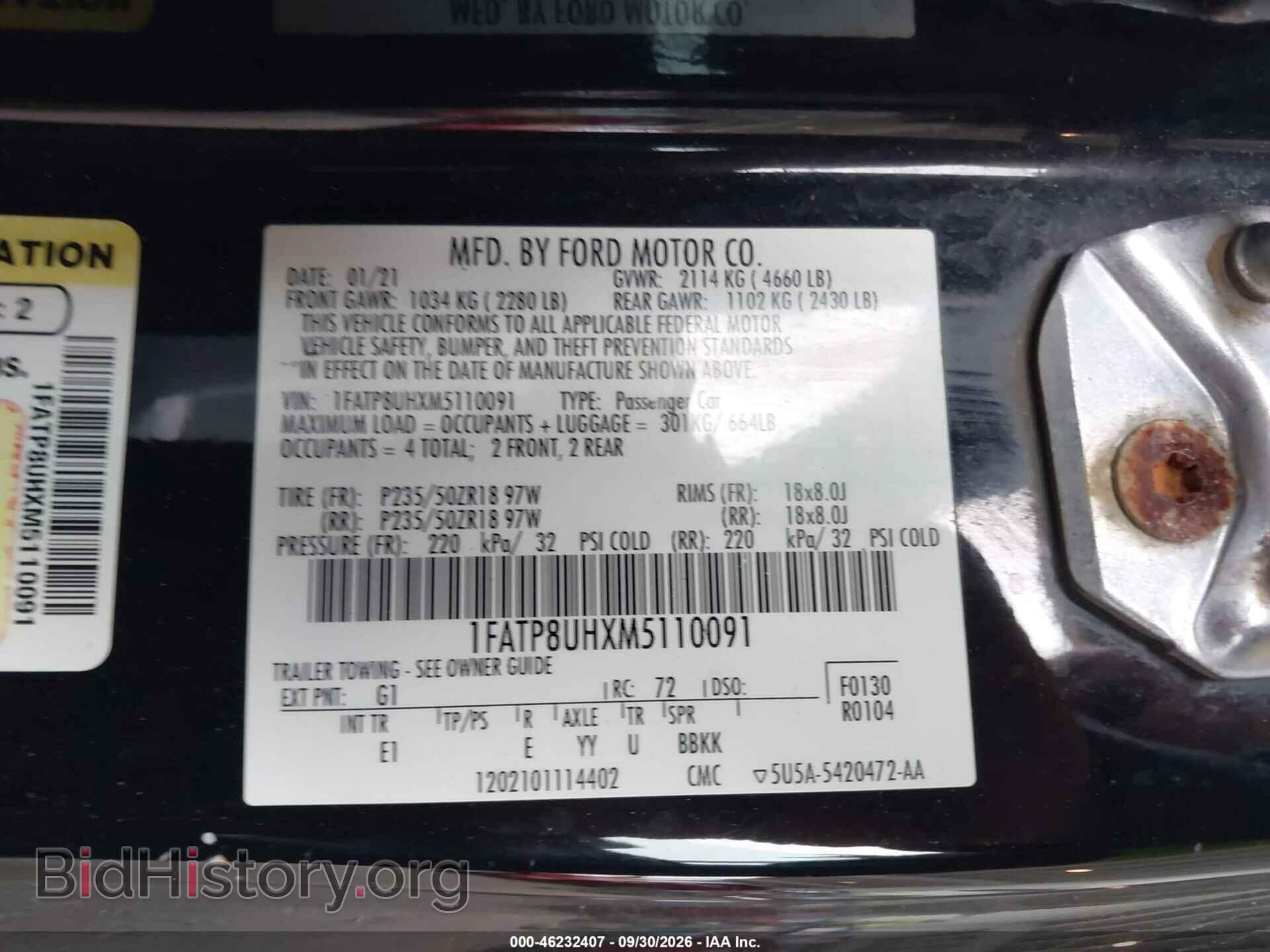 2021 FORD MUSTANG - VIN: 1FATP8UHXM5110091 - Фото 9