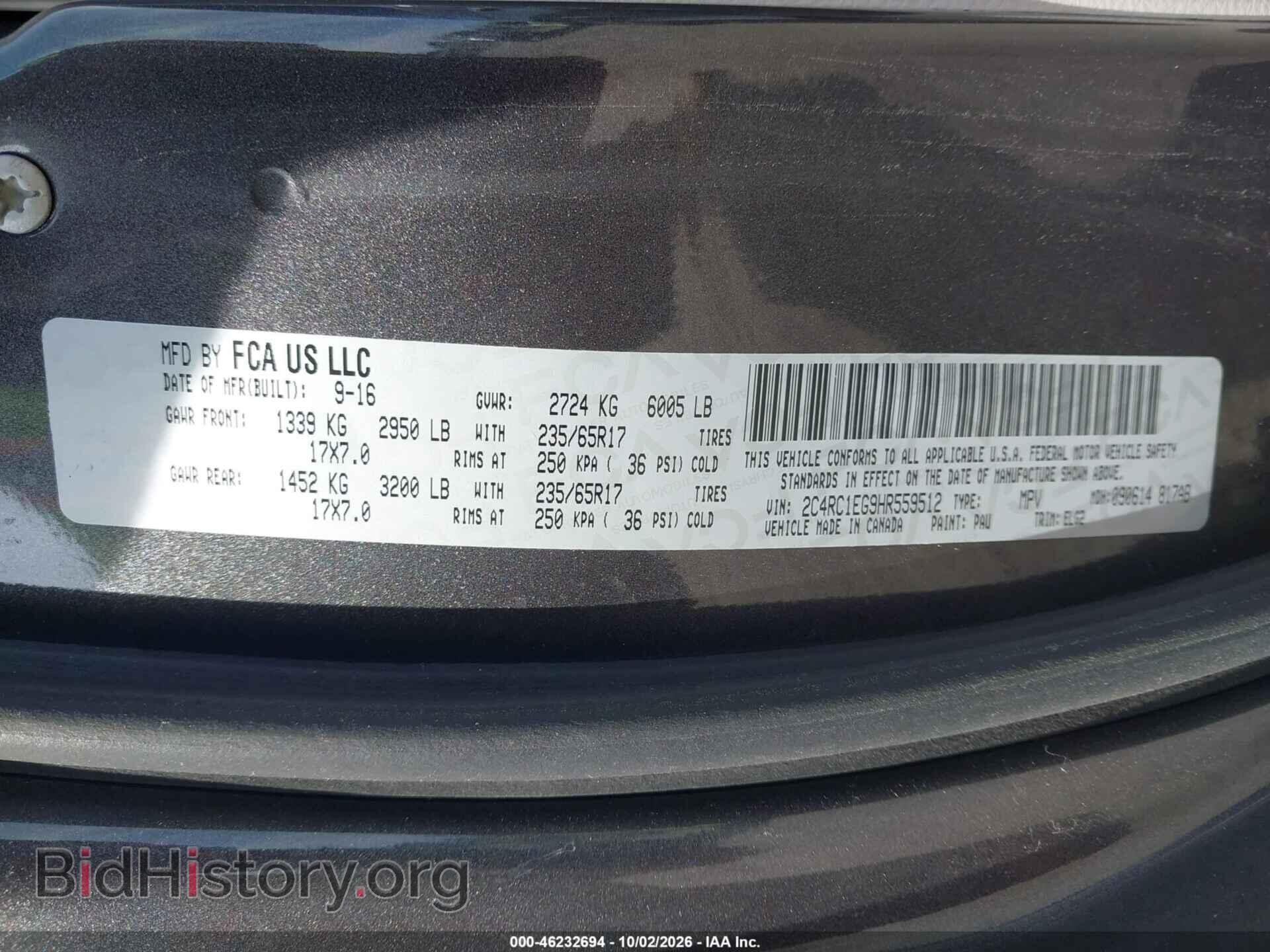2017 CHRYSLER PACIFICA - VIN: 2C4RC1EG9HR559512 - Photo 9