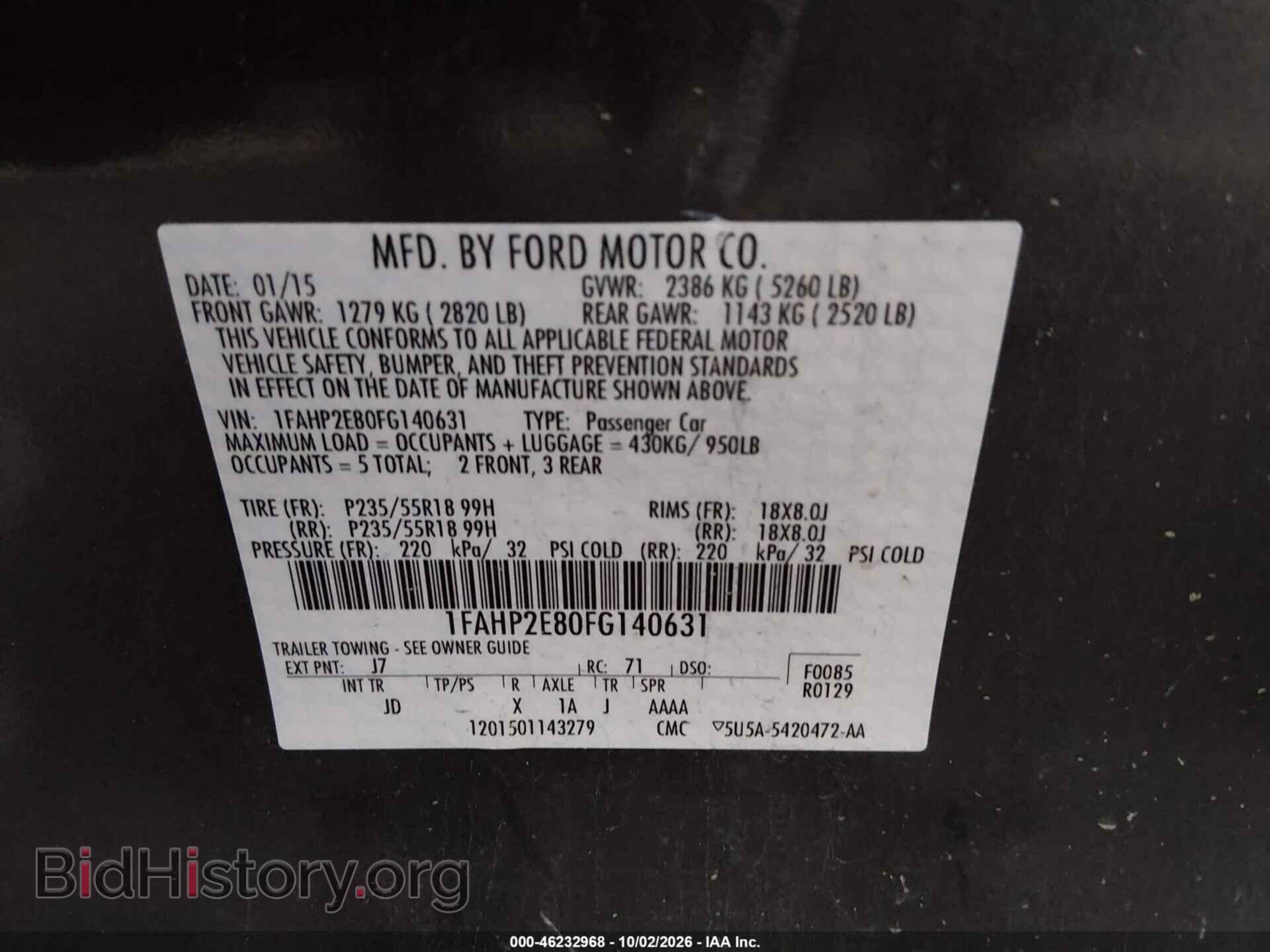 2015 FORD TAURUS - VIN: 1FAHP2E80FG140631 - Photo 9