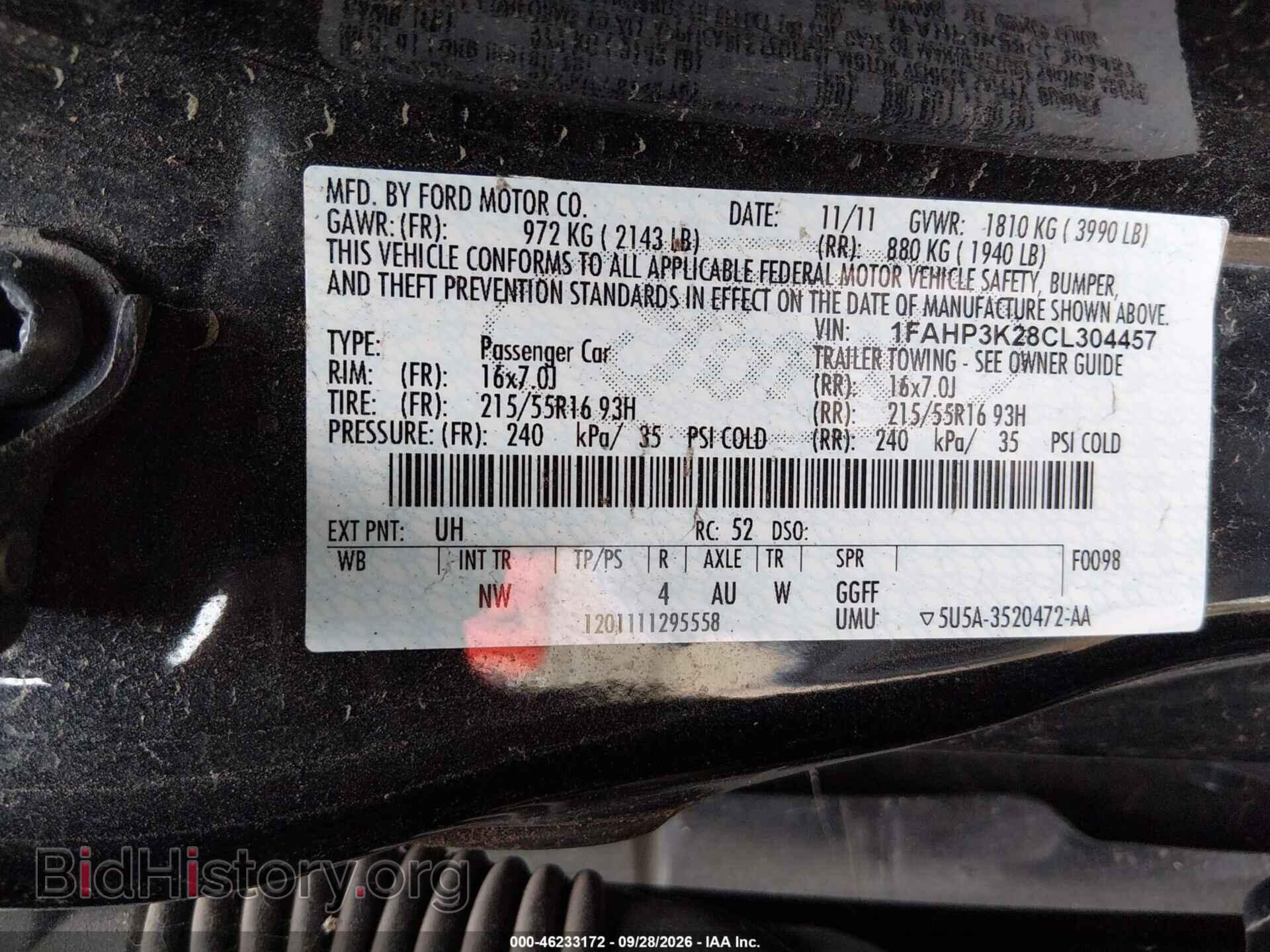 2012 FORD FOCUS - VIN: 1FAHP3K28CL304457 - Фото 9