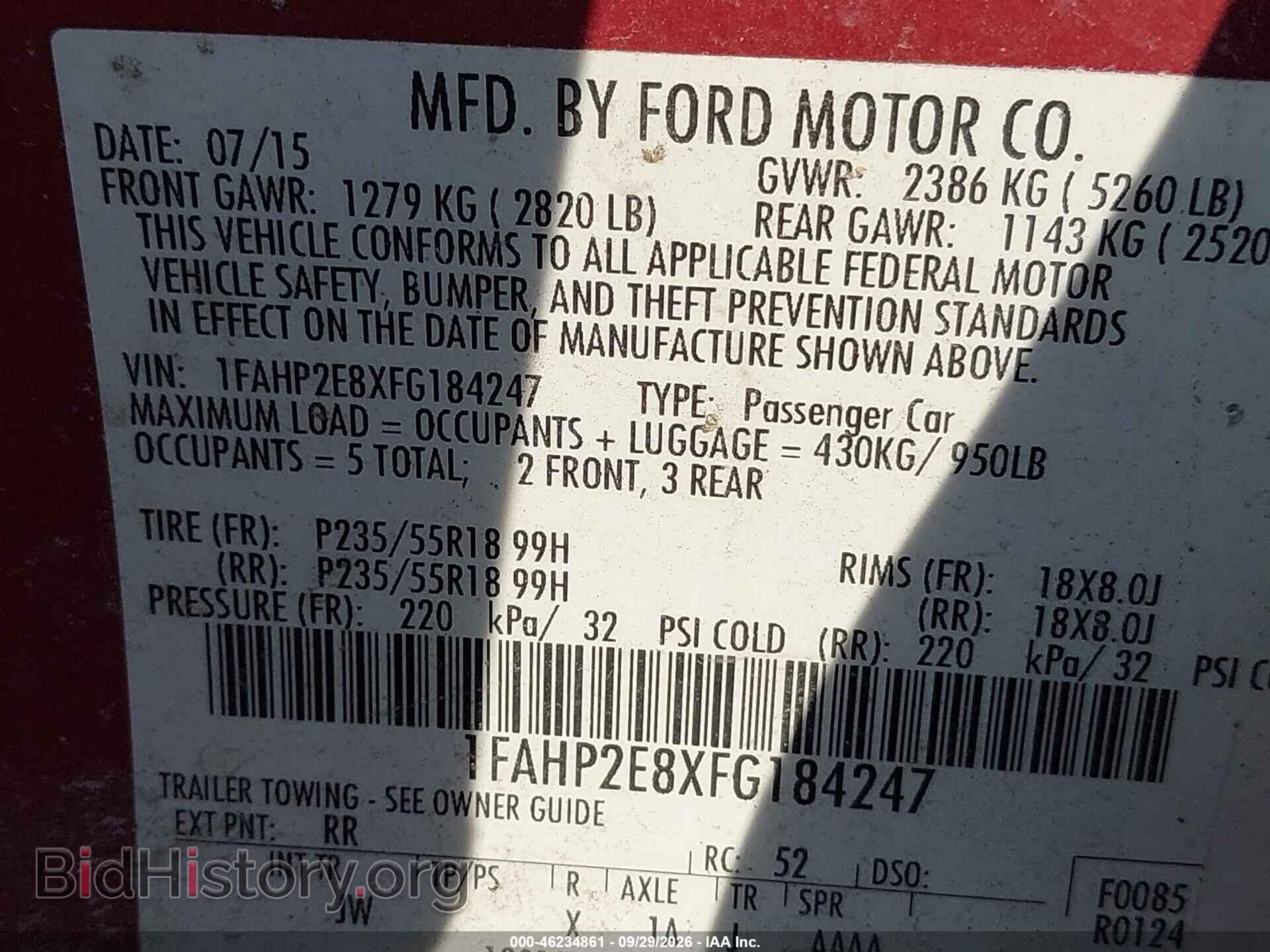 2015 FORD TAURUS - VIN: 1FAHP2E8XFG184247 - Photo 9