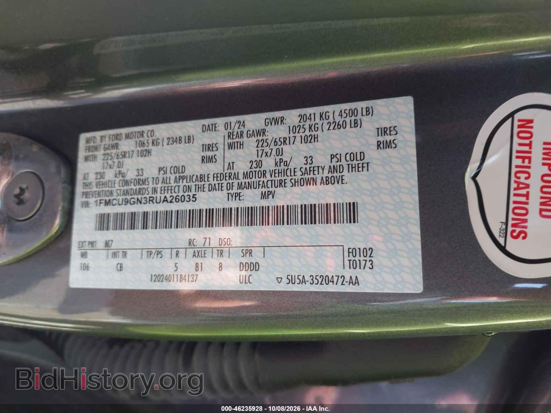 2024 FORD ESCAPE - VIN: 1FMCU9GN3RUA26035 - Photo 9
