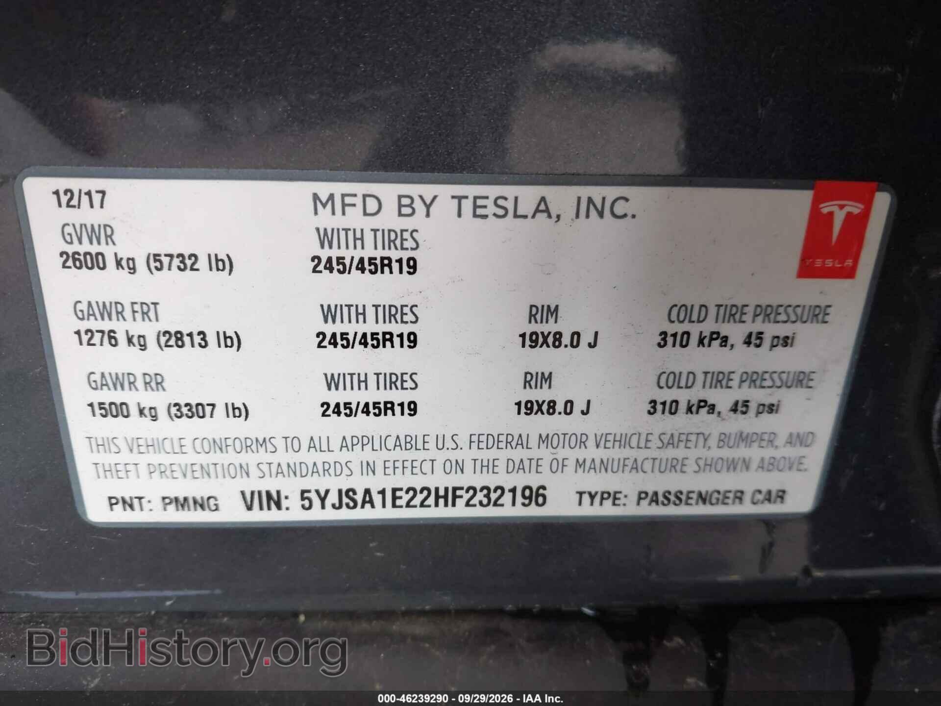 2017 TESLA MODEL S - VIN: 5YJSA1E22HF232196 - Photo 9