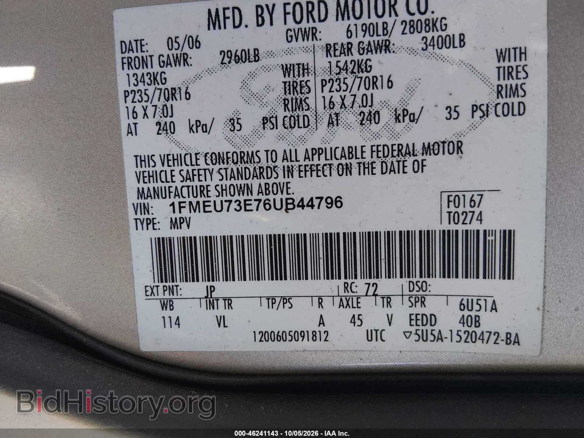 2006 FORD EXPLORER - VIN: 1FMEU73E76UB44796 - Фото 9