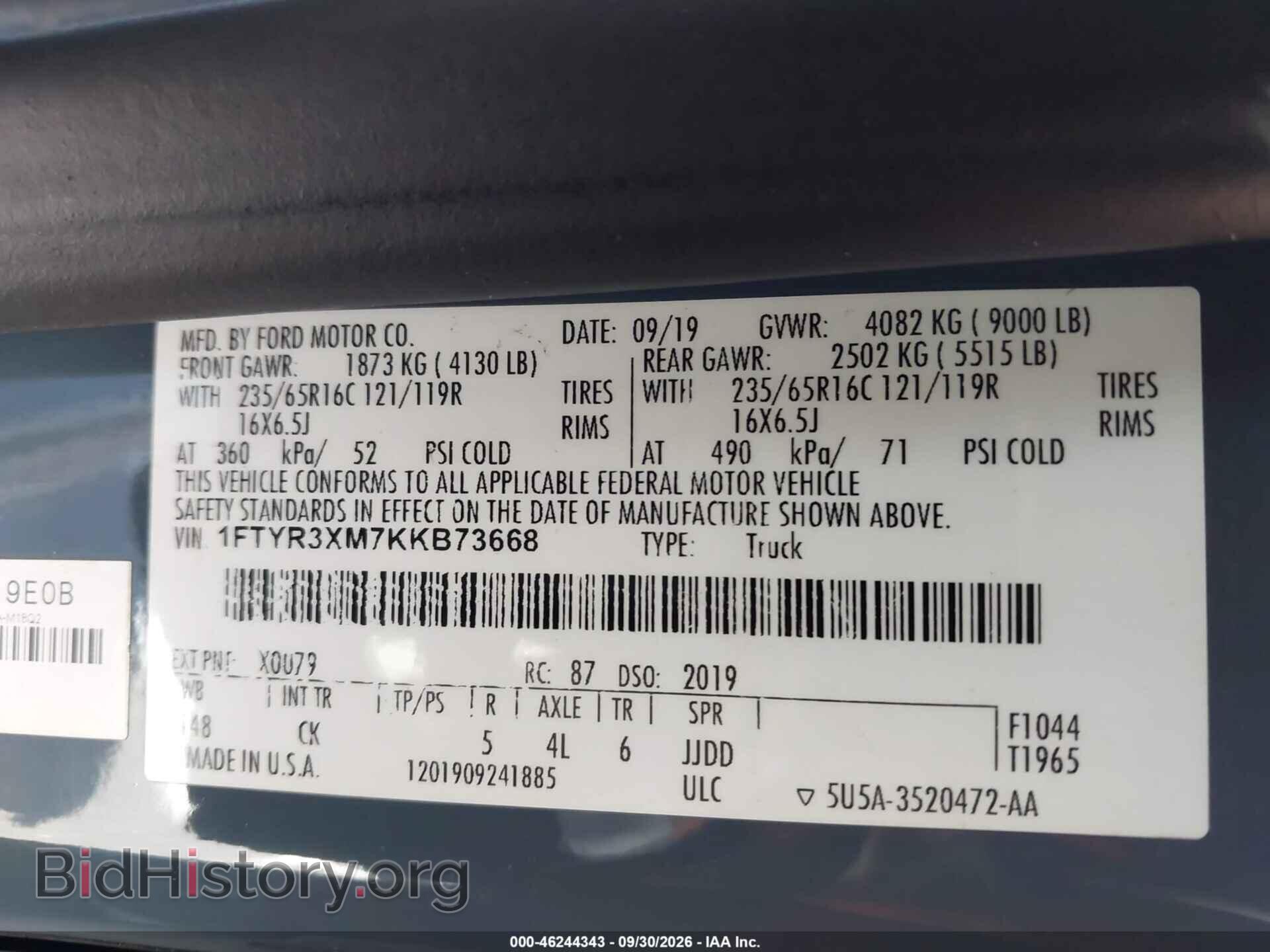 2019 FORD TRANSIT-250 - VIN: 1FTYR3XM7KKB73668 - Photo 8