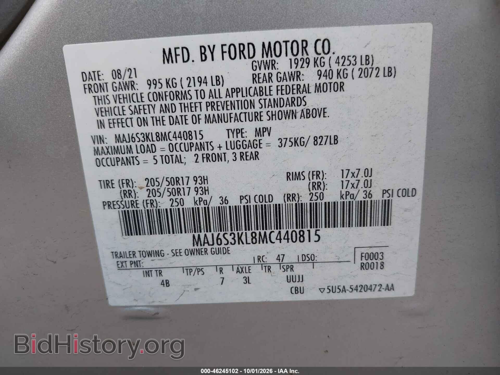 2021 FORD ECOSPORT - VIN: MAJ6S3KL8MC440815 - Photo 9