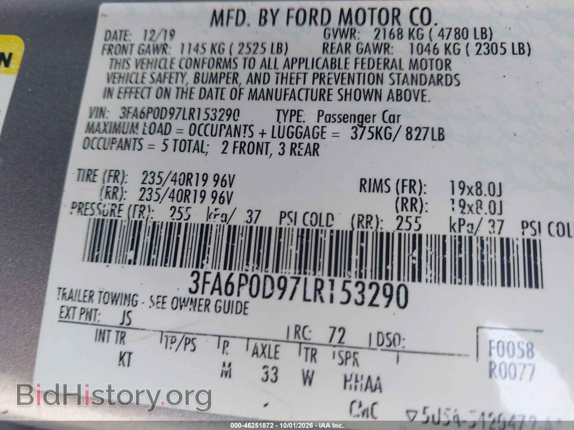 2020 FORD FUSION - VIN: 3FA6P0D97LR153290 - Photo 9