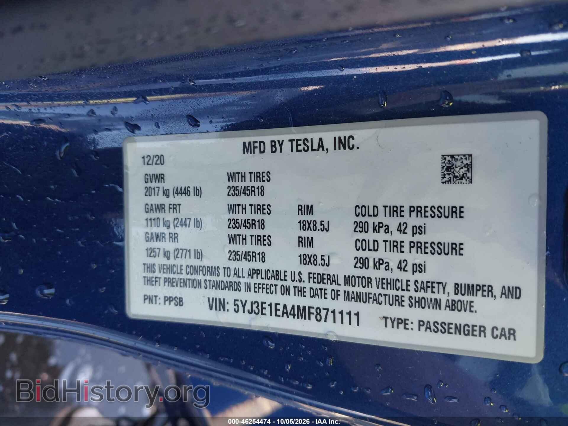 2021 TESLA MODEL 3 - VIN: 5YJ3E1EA4MF871111 - Фото 9