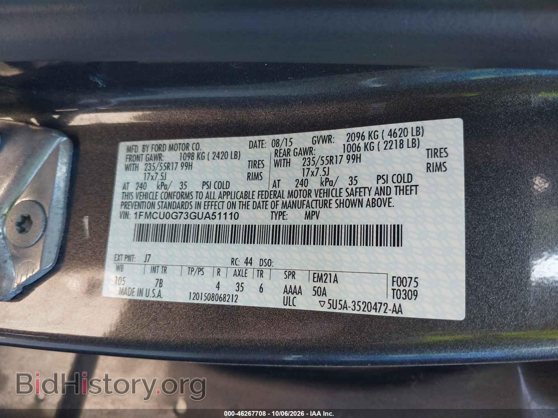 2016 FORD ESCAPE - VIN: 1FMCU0G73GUA51110 - Photo 9