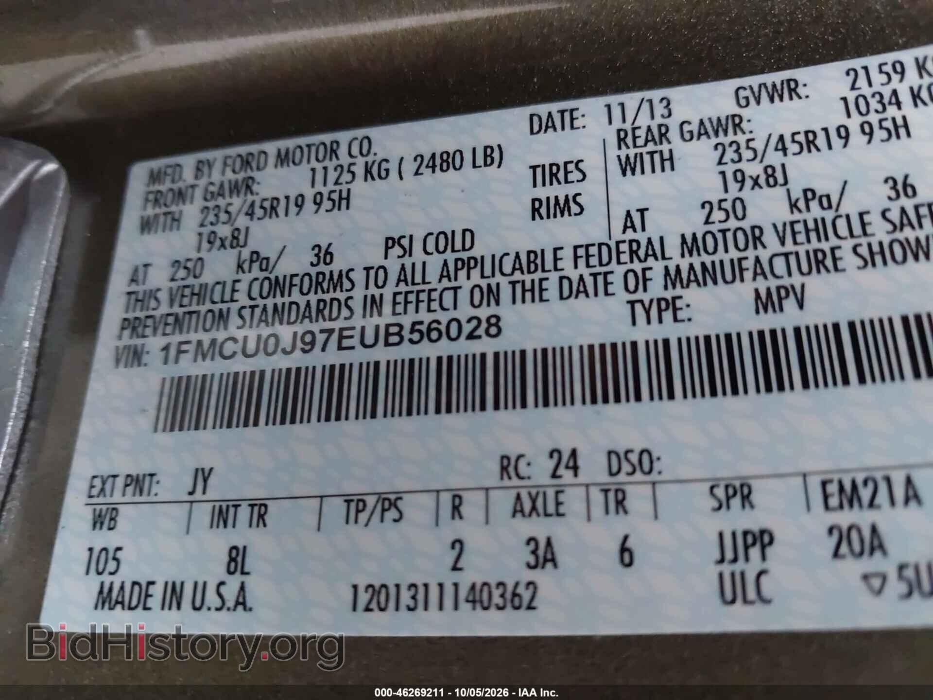 2014 FORD ESCAPE - VIN: 1FMCU0J97EUB56028 - Фото 9