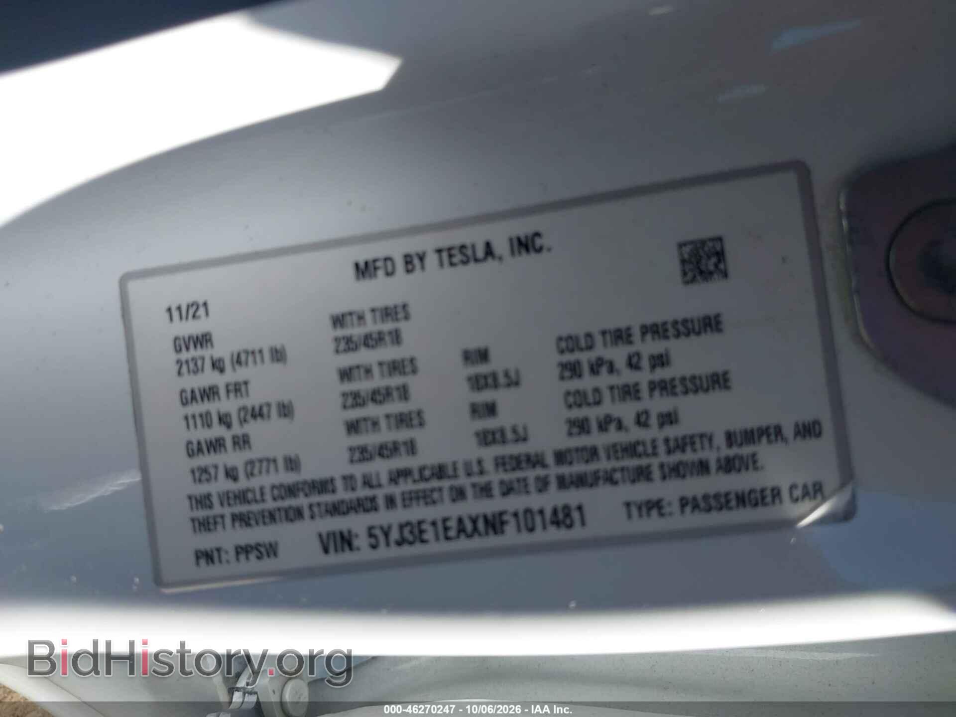 2022 TESLA MODEL 3 - VIN: 5YJ3E1EAXNF101481 - Фото 9
