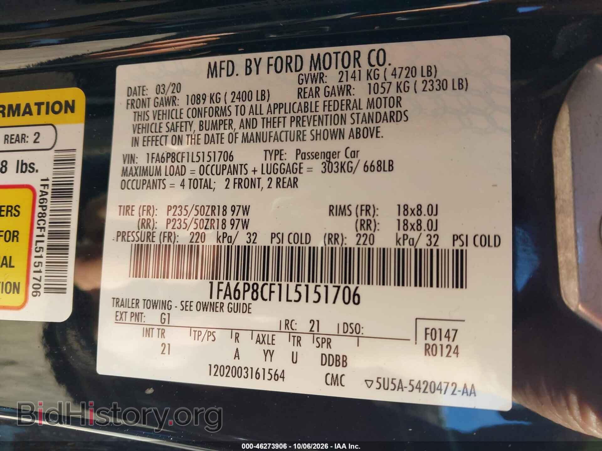 2020 FORD MUSTANG - VIN: 1FA6P8CF1L5151706 - Photo 9