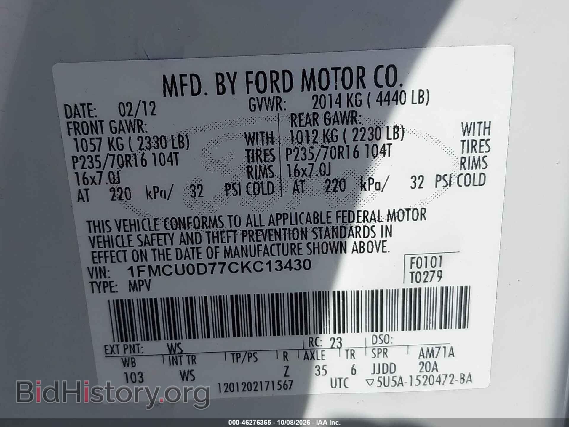 2012 FORD ESCAPE - VIN: 1FMCU0D77CKC13430 - Photo 9