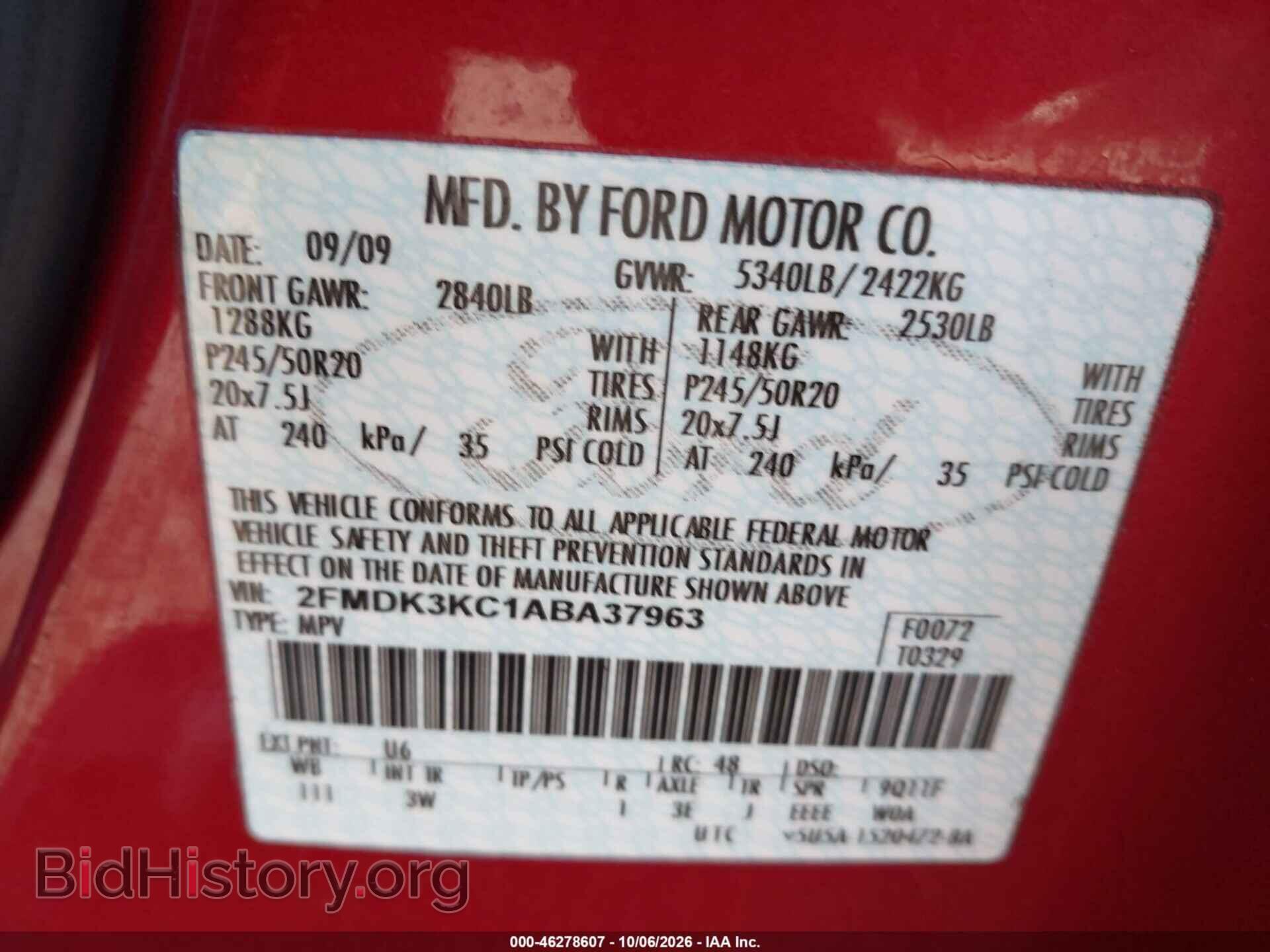 2010 FORD EDGE - VIN: 2FMDK3KC1ABA37963 - Фото 9