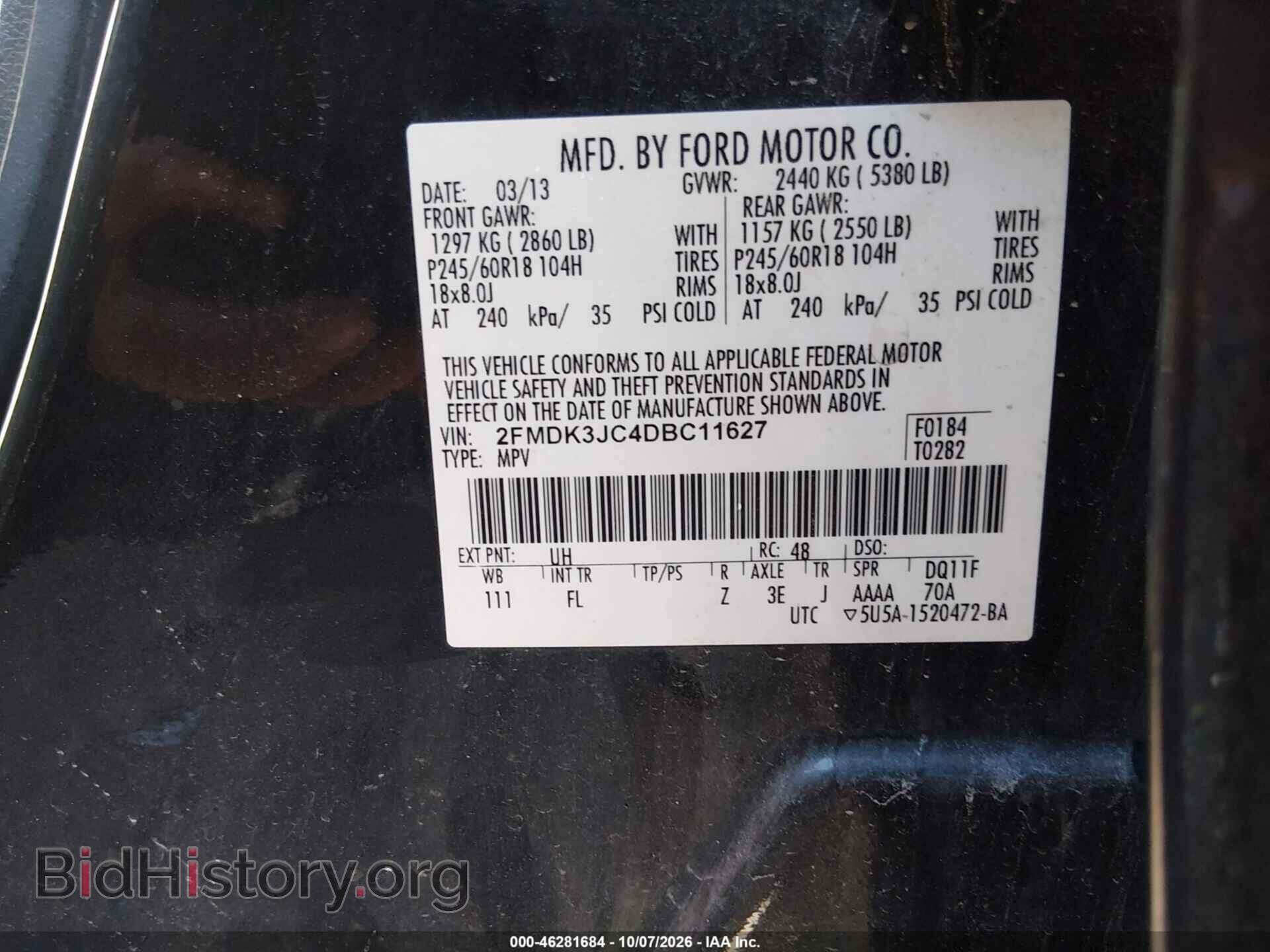 2013 FORD EDGE - VIN: 2FMDK3JC4DBC11627 - Photo 9