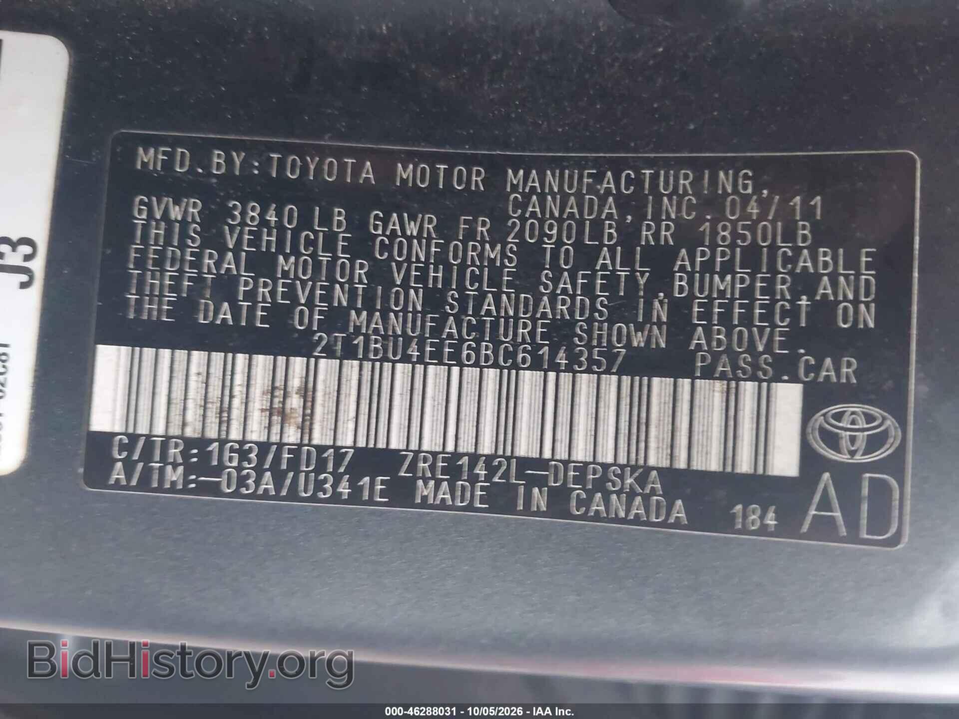 2011 TOYOTA COROLLA - VIN: 2T1BU4EE6BC614357 - Фото 9