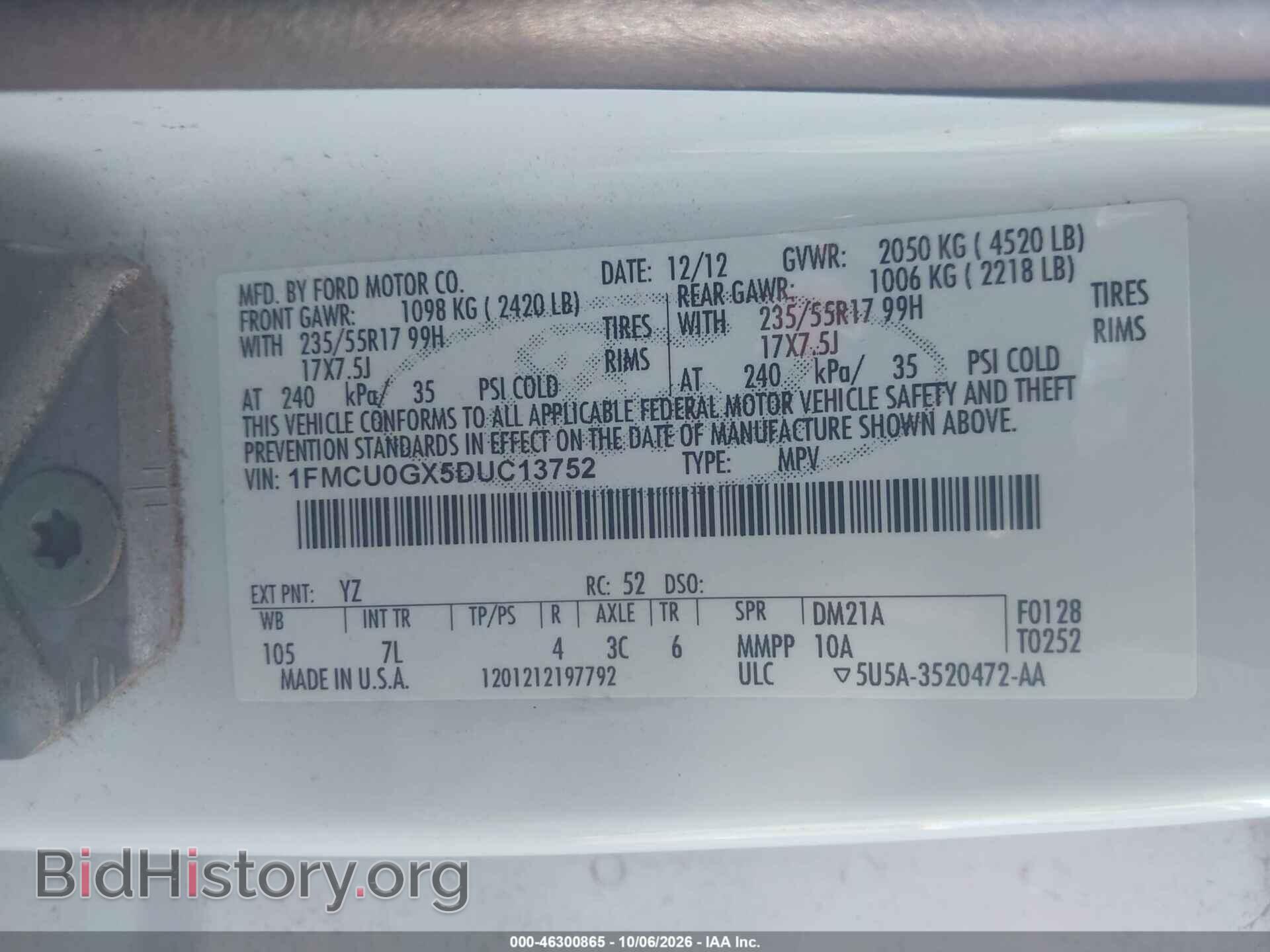 2013 FORD ESCAPE - VIN: 1FMCU0GX5DUC13752 - Фото 9