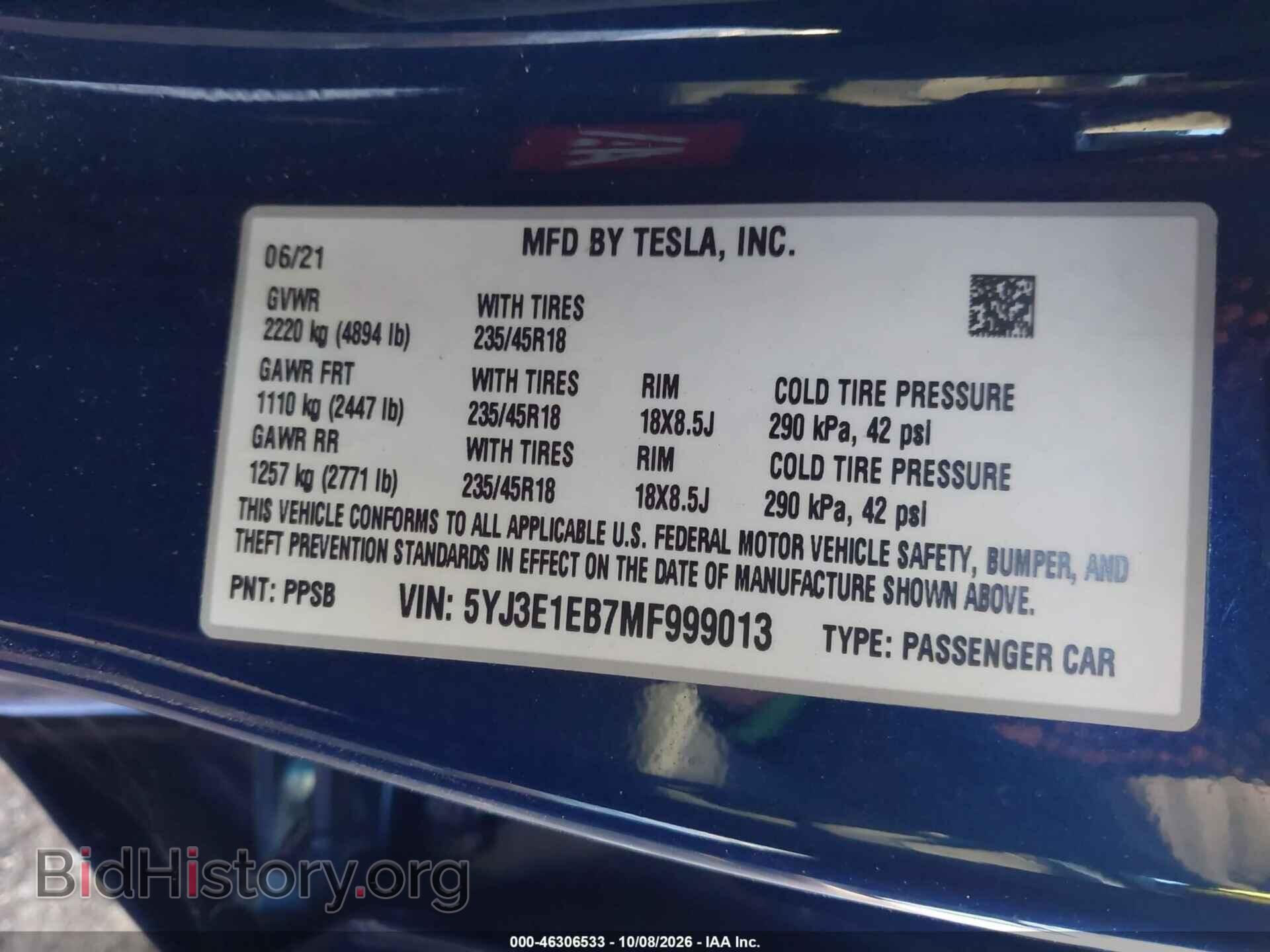 2021 TESLA MODEL 3 - VIN: 5YJ3E1EB7MF999013 - Photo 9