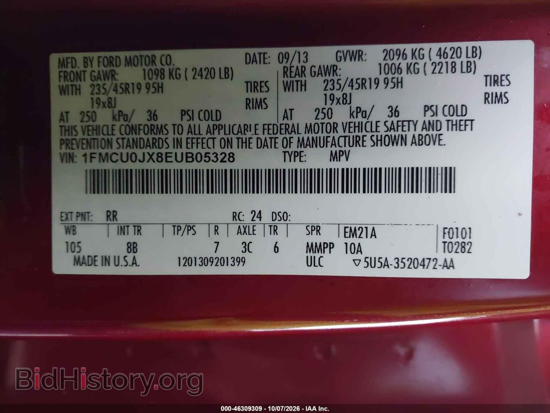 2014 FORD ESCAPE - VIN: 1FMCU0JX8EUB05328 - Фото 9