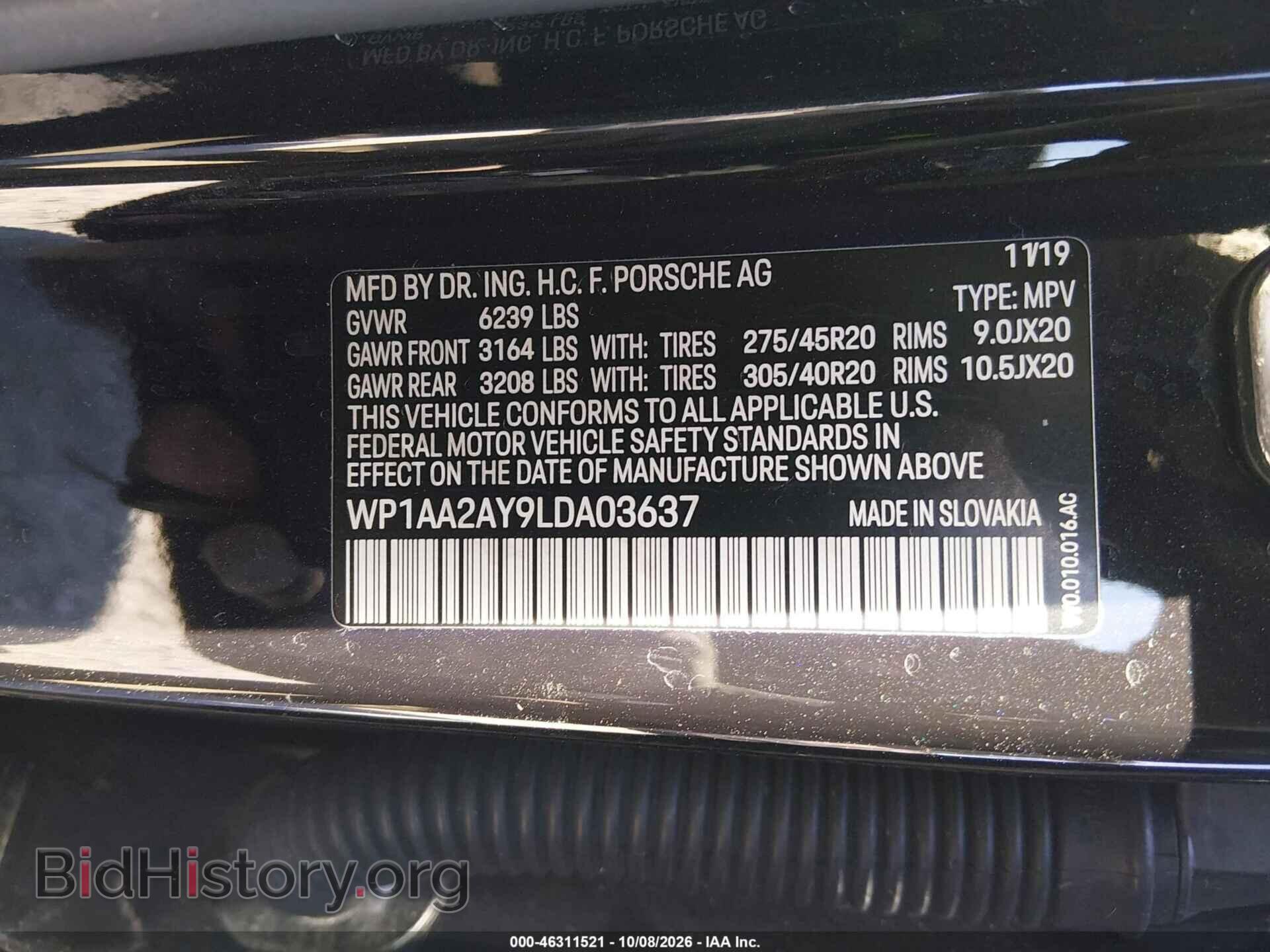 2020 PORSCHE CAYENNE - VIN: WP1AA2AY9LDA03637 - Photo 9