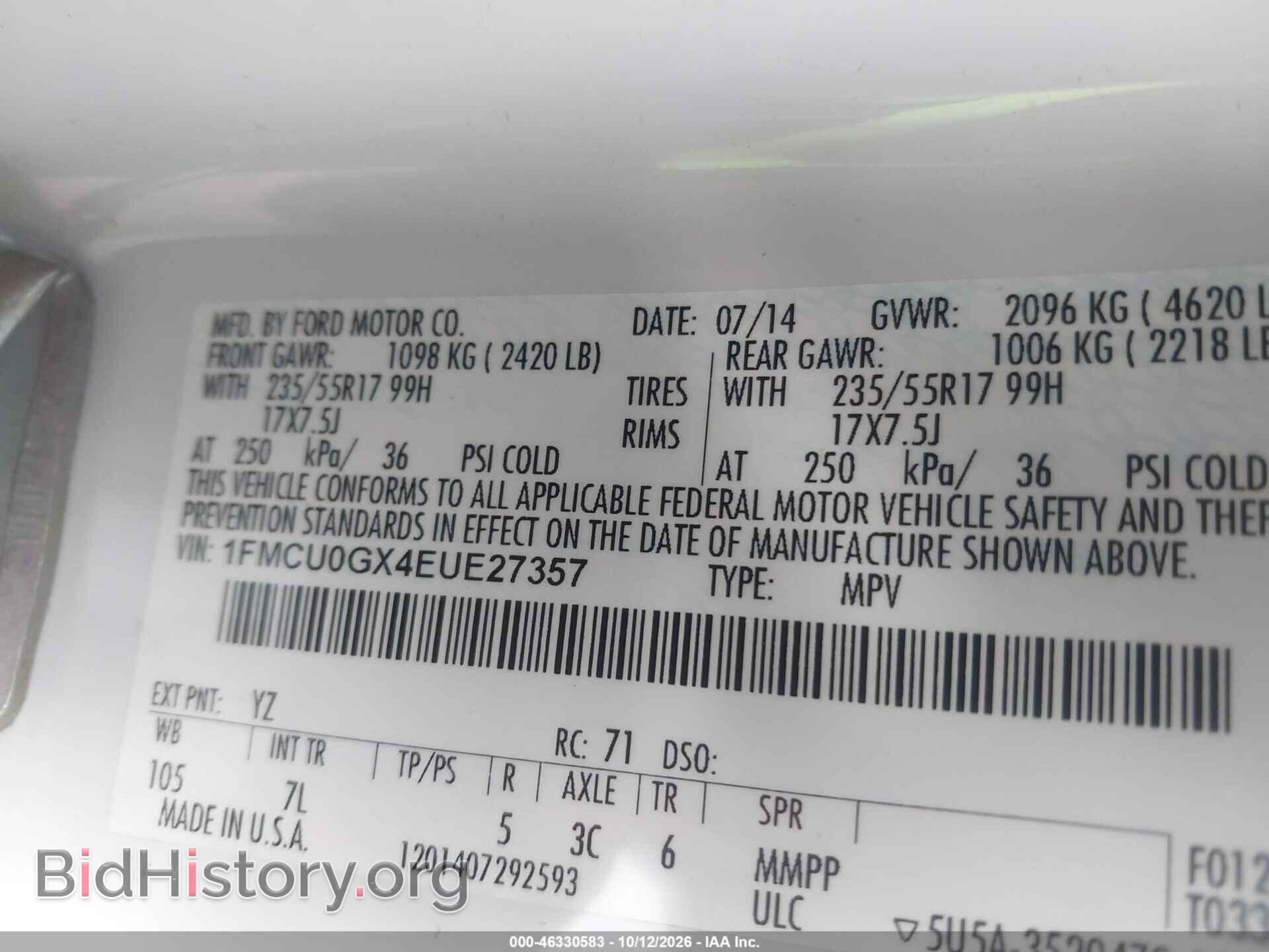 2014 FORD ESCAPE - VIN: 1FMCU0GX4EUE27357 - Photo 9